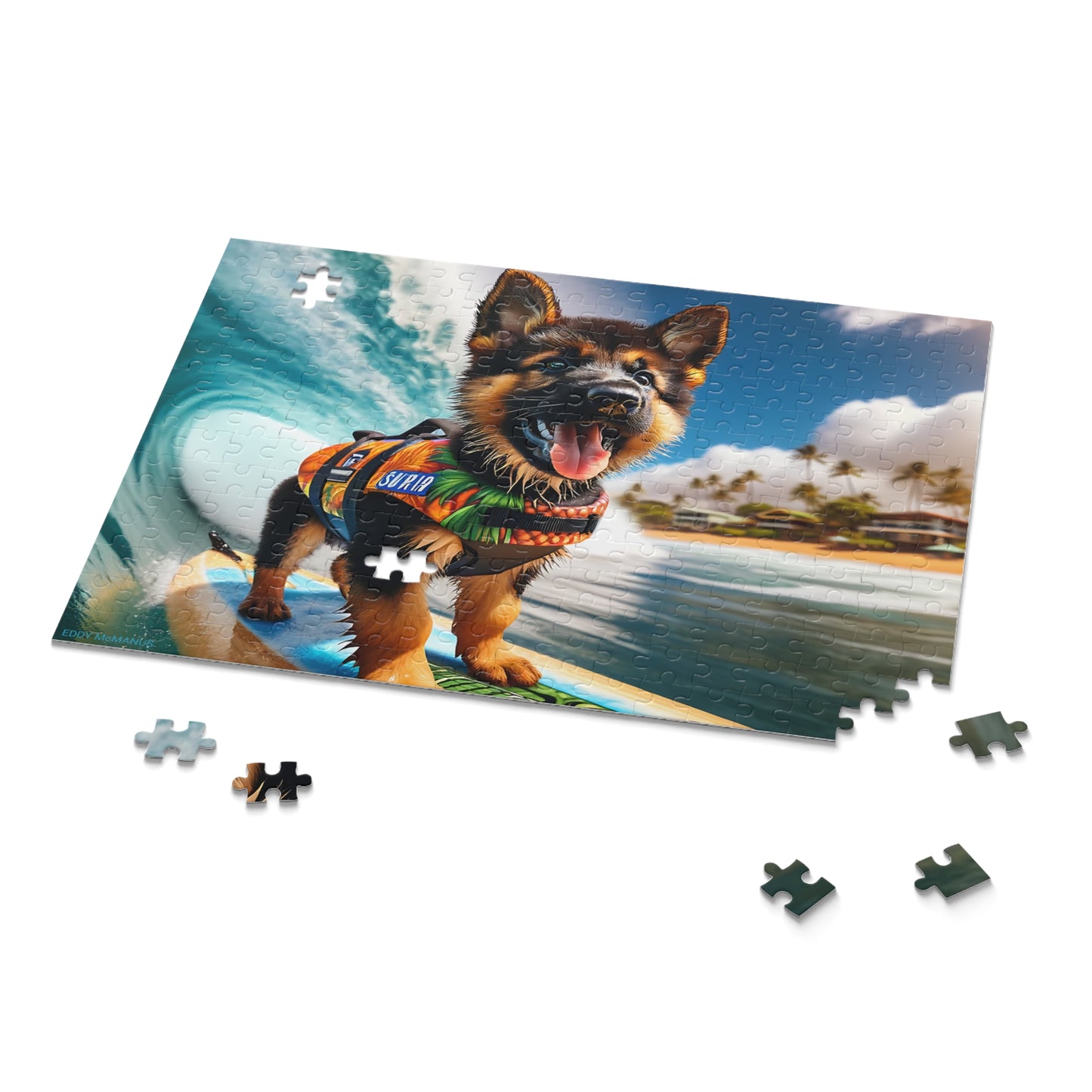 Surf Pups! Surfing German Shepherd Puppy Puzzle 8 - (120, 252, 500-Piece)