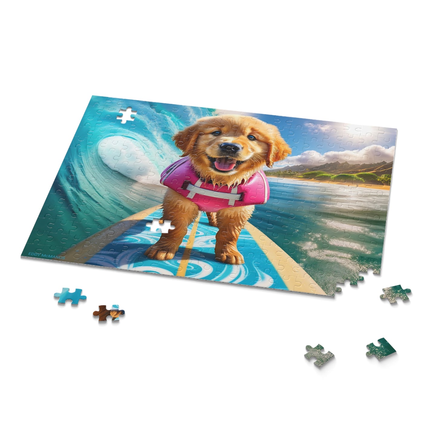 Surf Pups! Surfing Golden Retriever Puppy Puzzle 2 - (120, 252, 500-Piece)