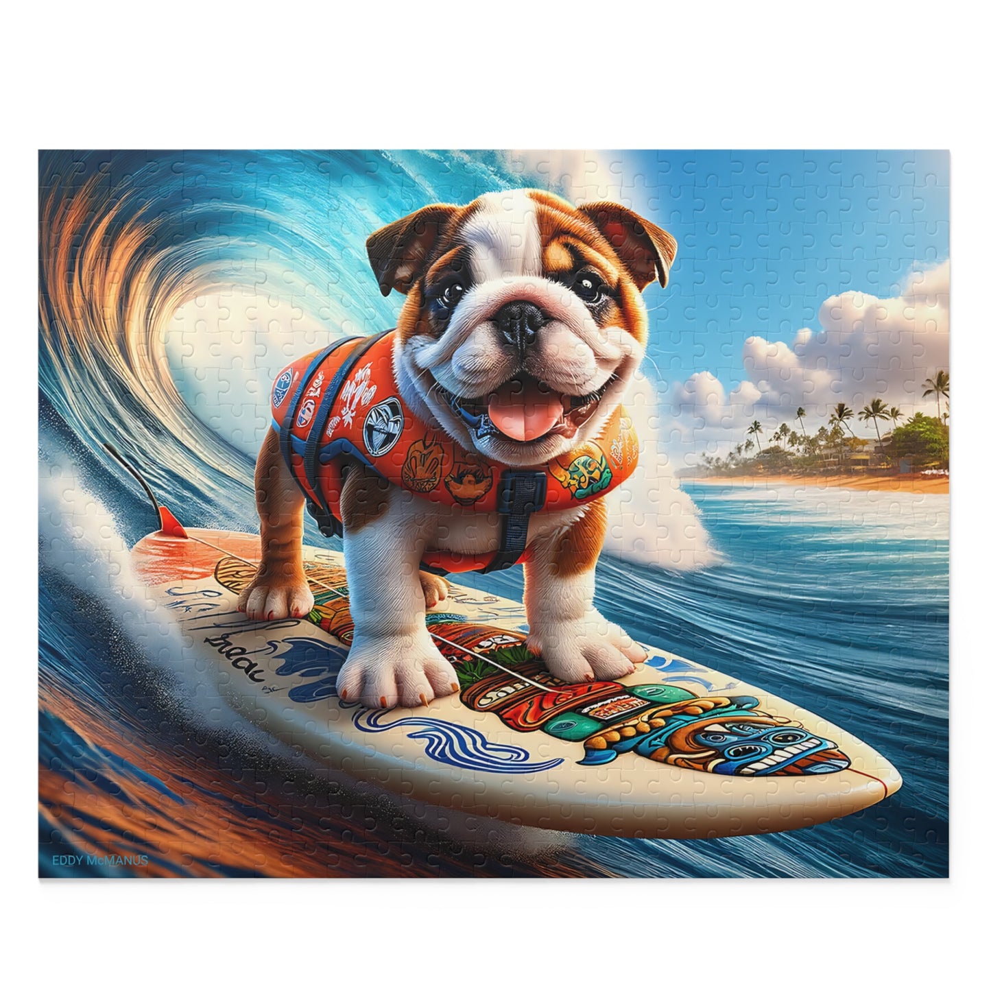 Surf Pups! Surfing English Bulldog Puppy Puzzle 8 - (120, 252, 500-Piece)