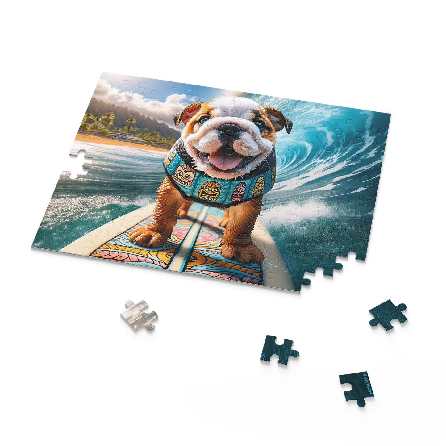 Surf Pups! Surfing English Bulldog Puppy Puzzle 7 - (120, 252, 500-Piece)