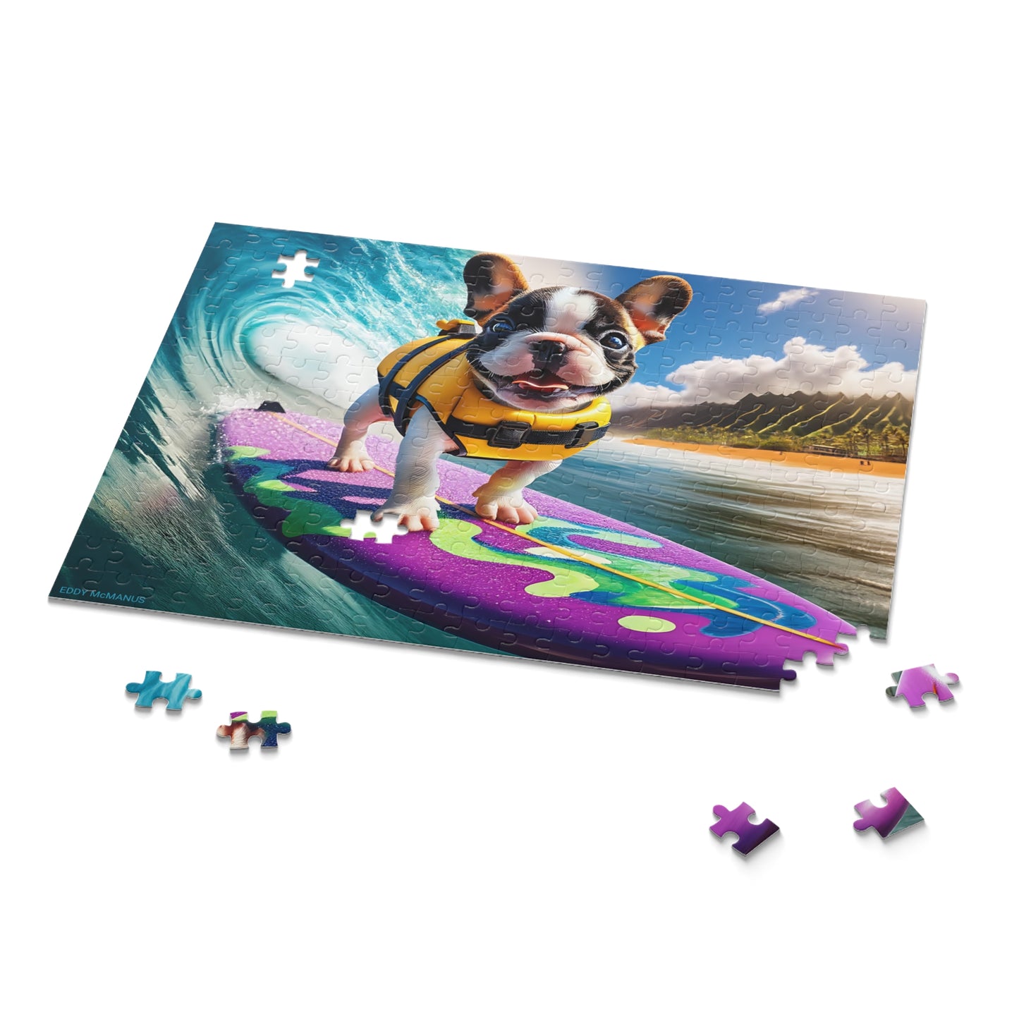 Surf Pups! Surfing French Bulldog Puppy Puzzle 9 - (120, 252, 500-Piece)