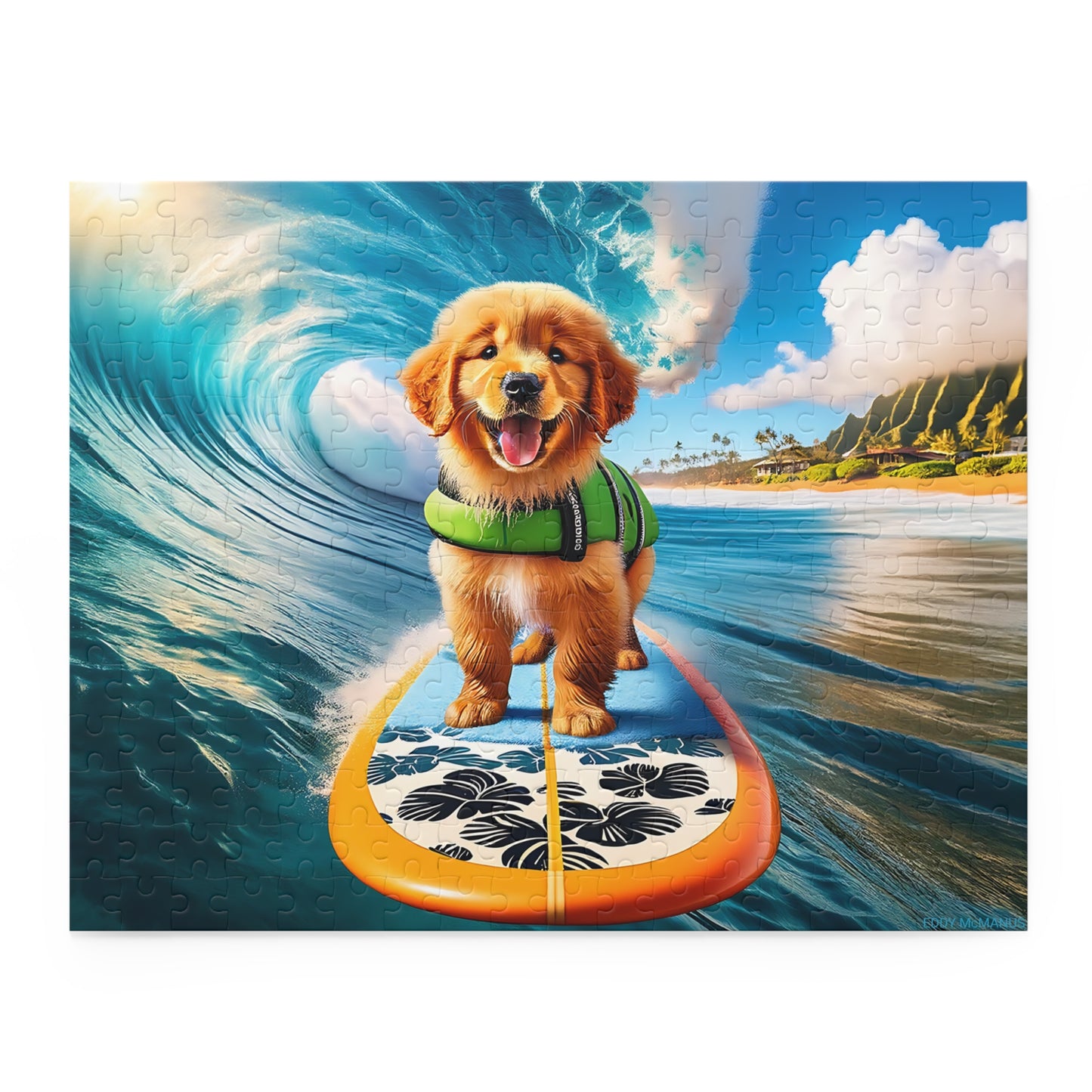 Surf Pups! Surfing Golden Retriever Puppy Puzzle 11 - (120, 252, 500-Piece)