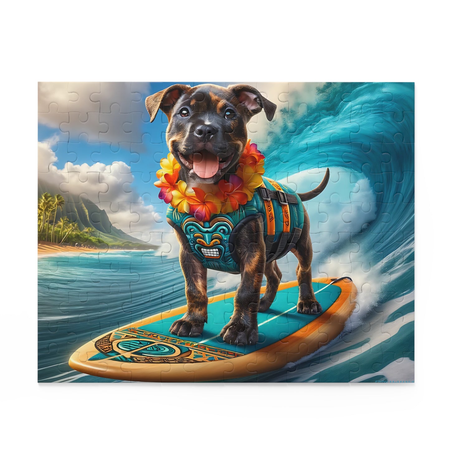 Surf Pups! Surfing Pit Bull Puppy Puzzle 4 - (120, 252, 500-Piece)