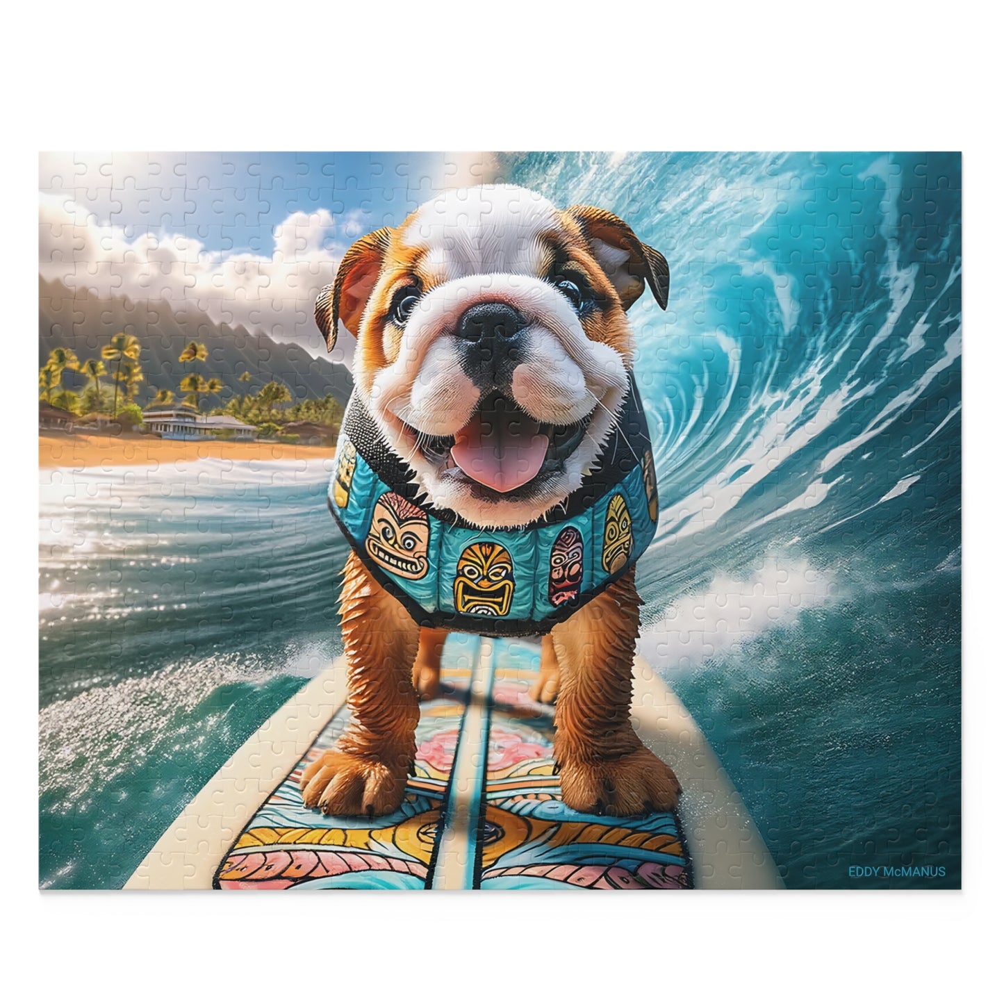 Surf Pups! Surfing English Bulldog Puppy Puzzle 7 - (120, 252, 500-Piece)