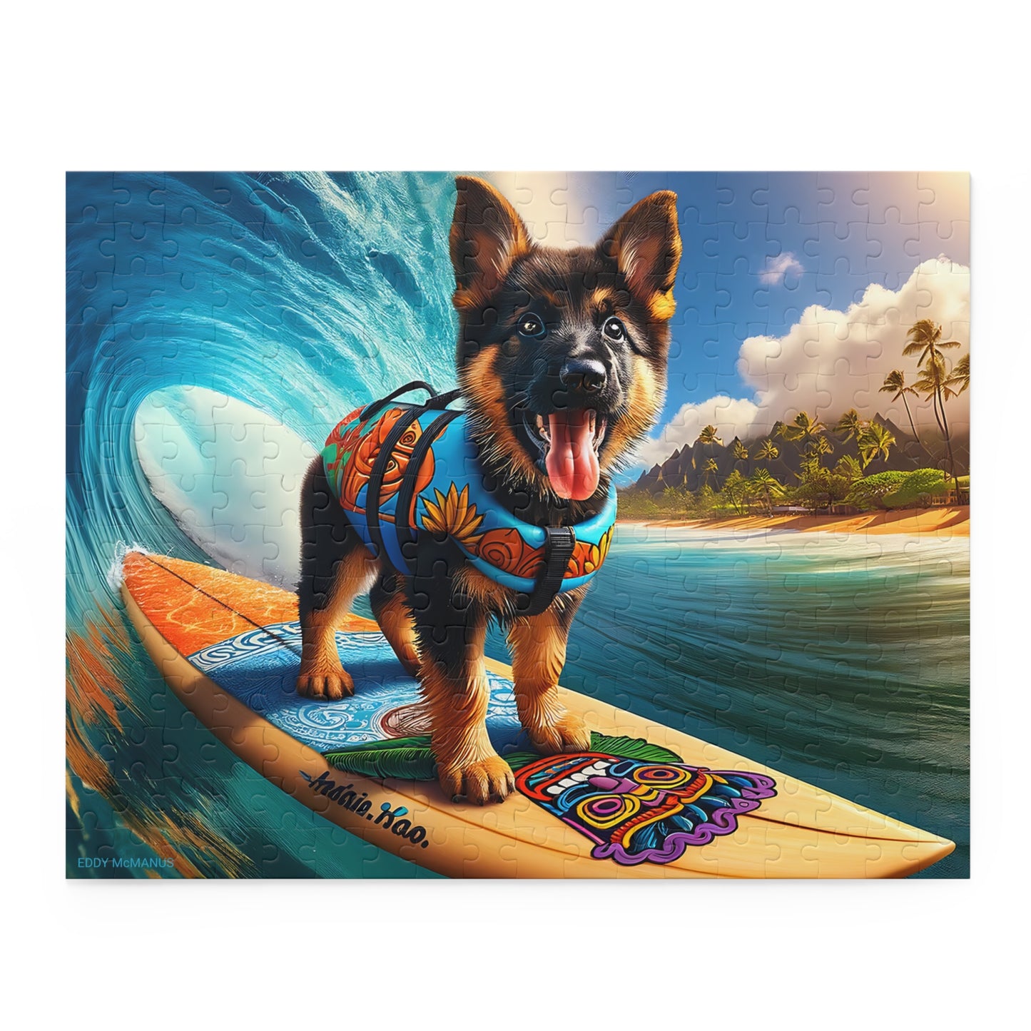 Surf Pups! Surfing German Shepherd Puppy Puzzle 6 - (120, 252, 500-Piece)