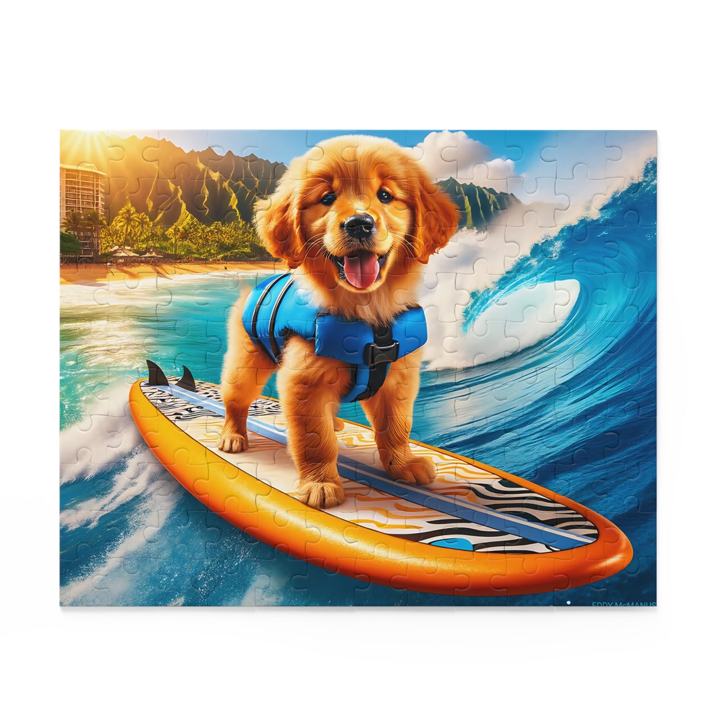 Surf Pups! Surfing Golden Retriever Puppy Puzzle 9 - (120, 252, 500-Piece)