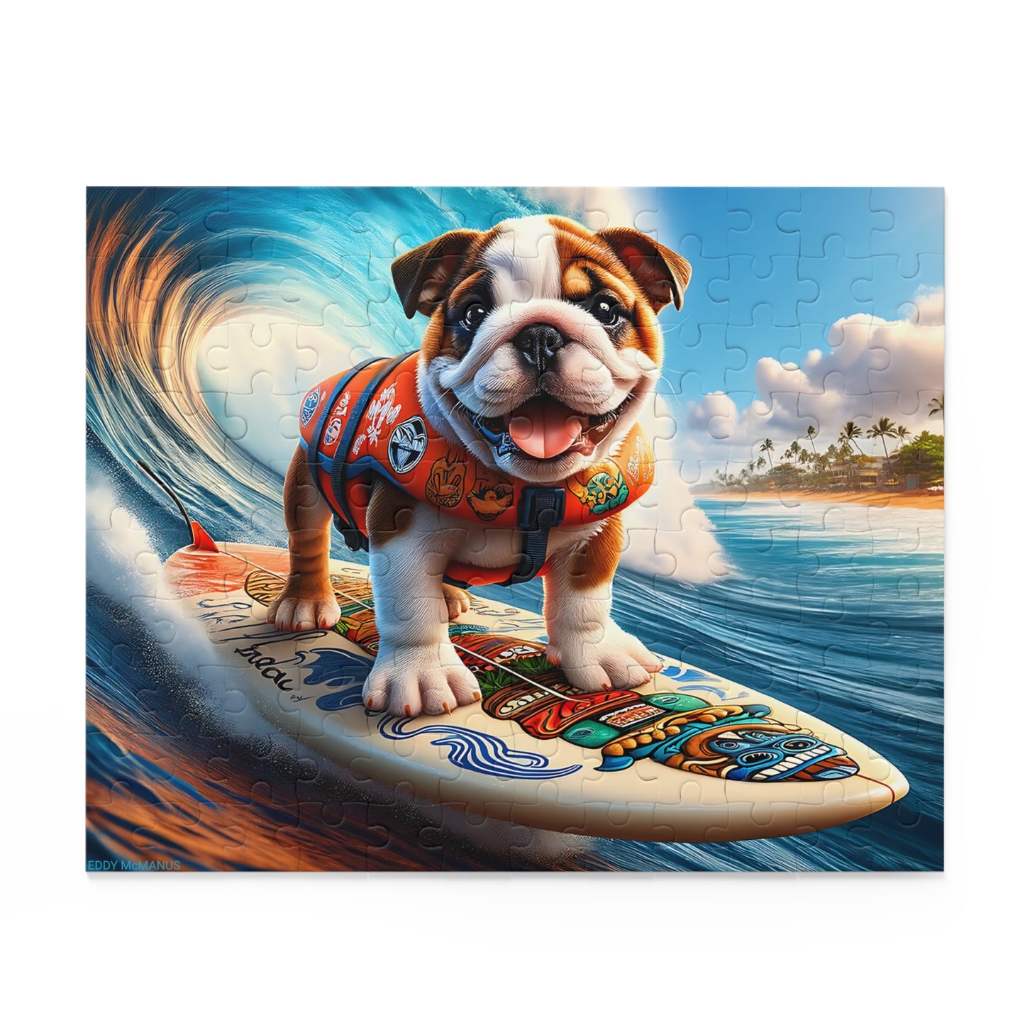 Surf Pups! Surfing English Bulldog Puppy Puzzle 8 - (120, 252, 500-Piece)