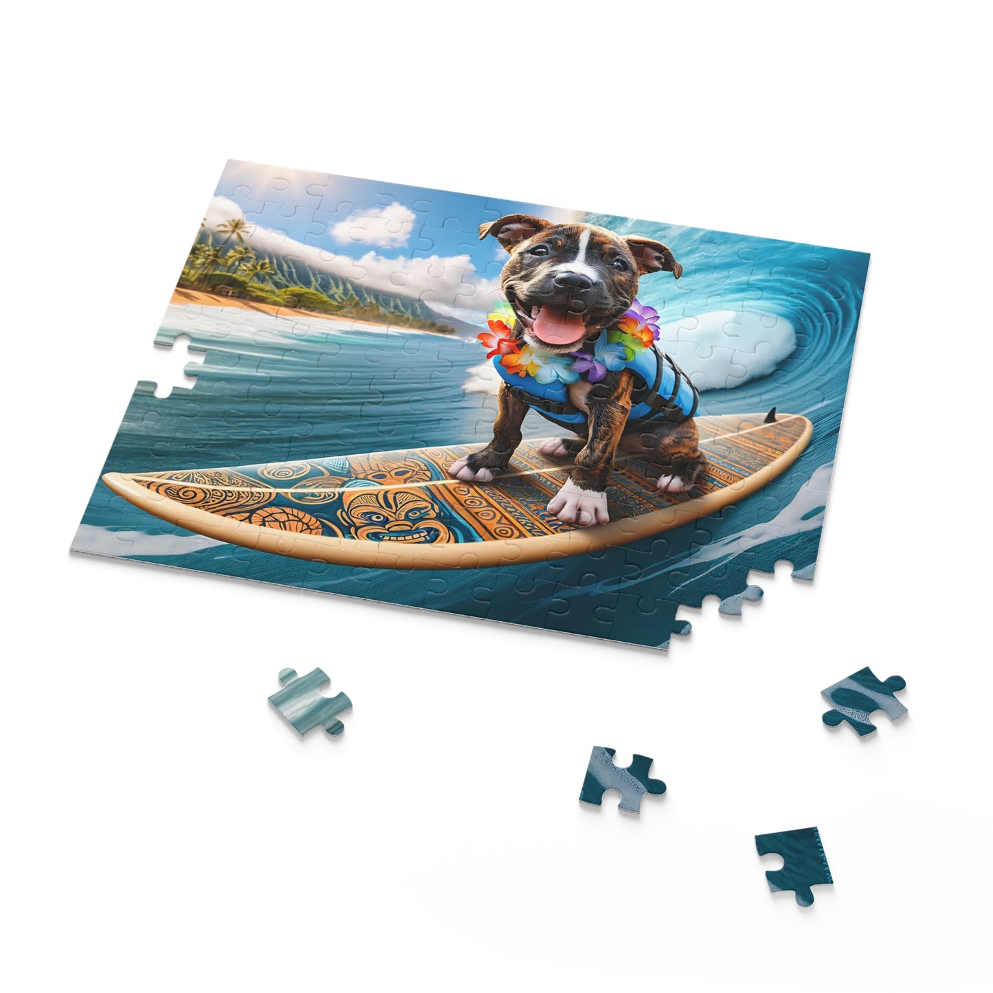 Surf Pups! Surfing Pit Bull Puppy Puzzle 11 - (120, 252, 500-Piece)