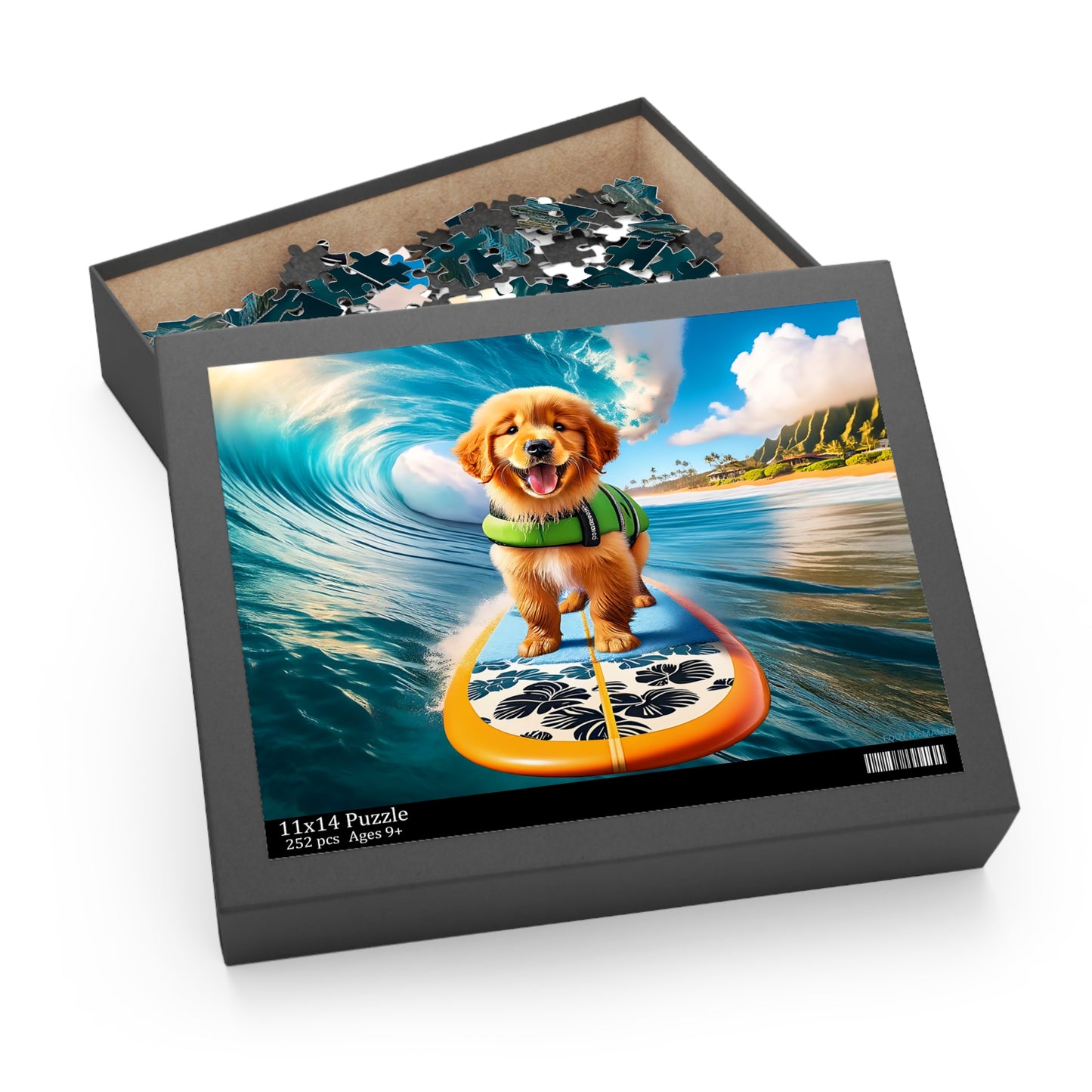 Surf Pups! Surfing Golden Retriever Puppy Puzzle 11 - (120, 252, 500-Piece)