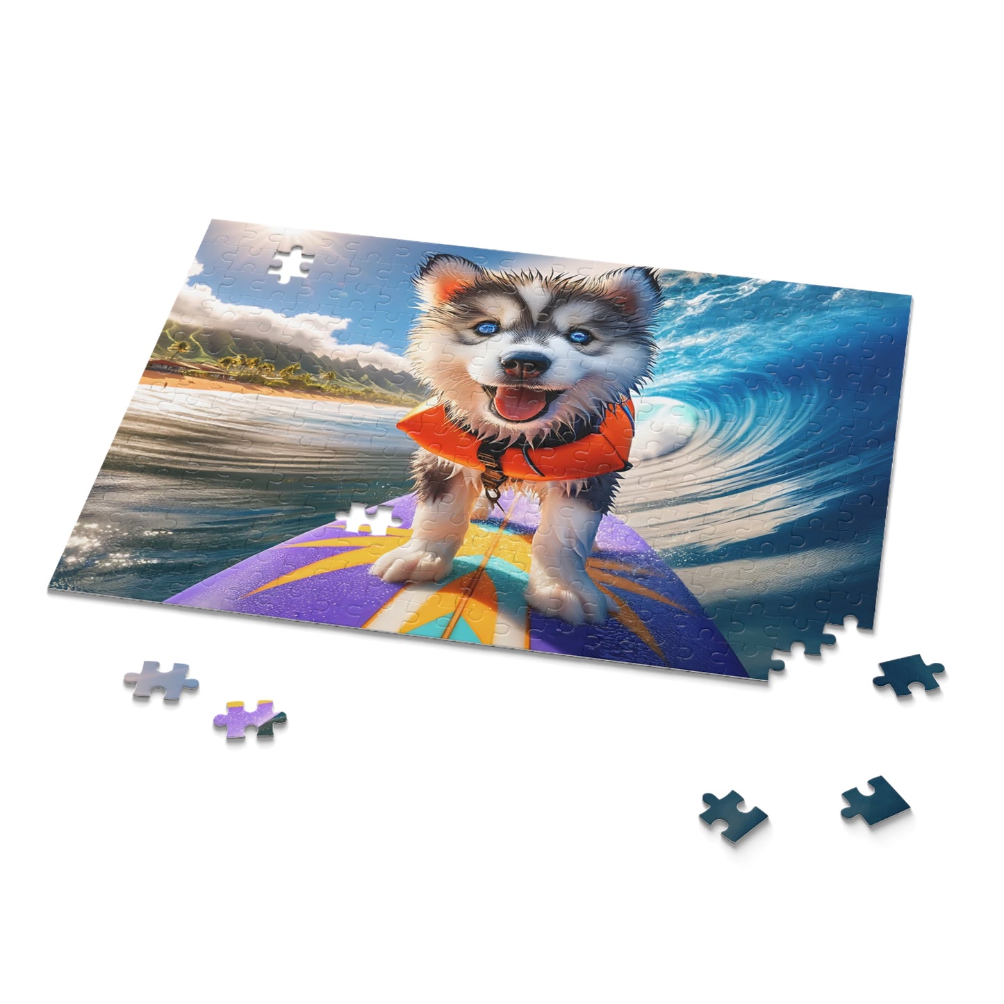 Surf Pups! Surfing Husky Puppy Puzzle 12 - (120, 252, 500-Piece)