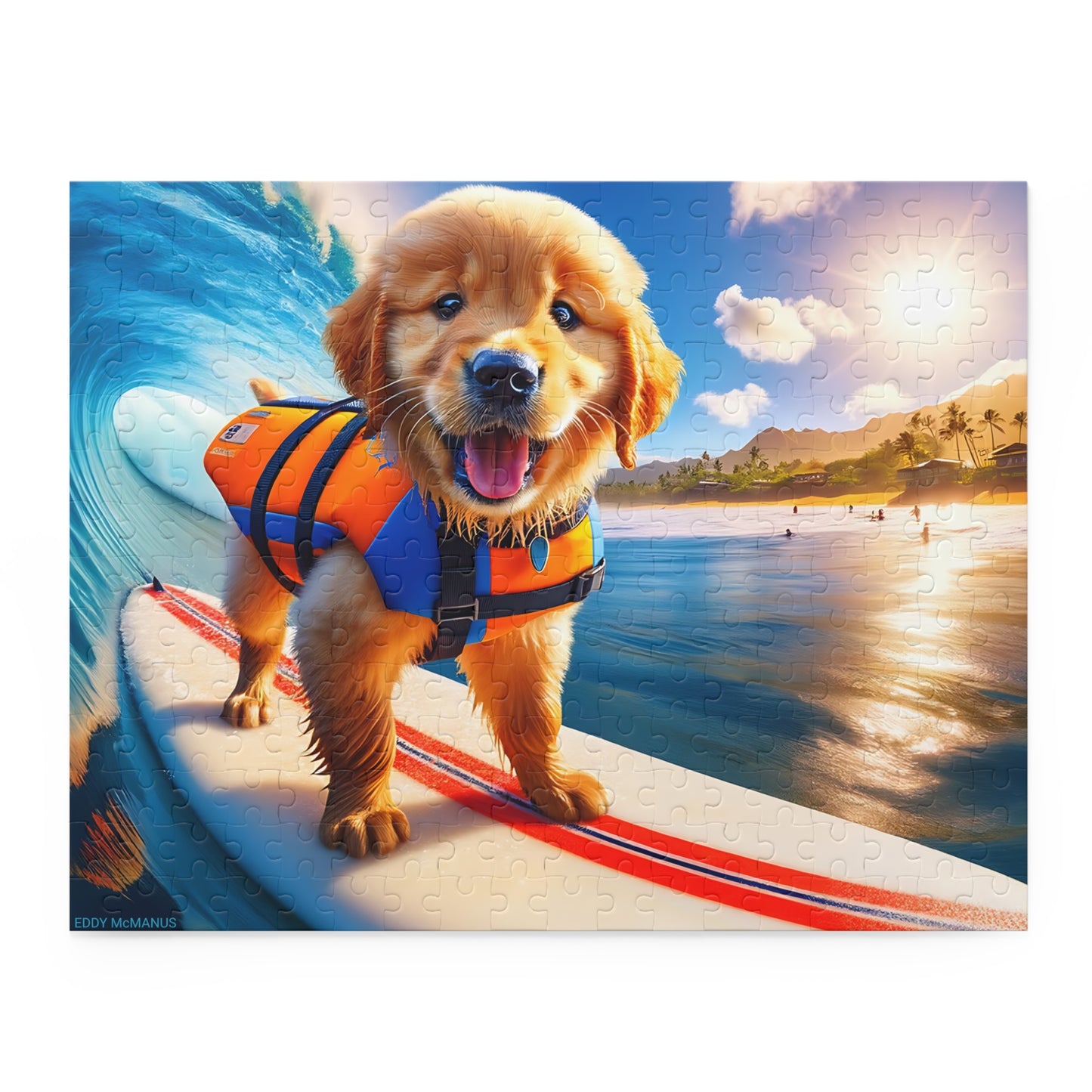 Surf Pups! Surfing Golden Retriever Puppy Puzzle 7 - (120, 252, 500-Piece)