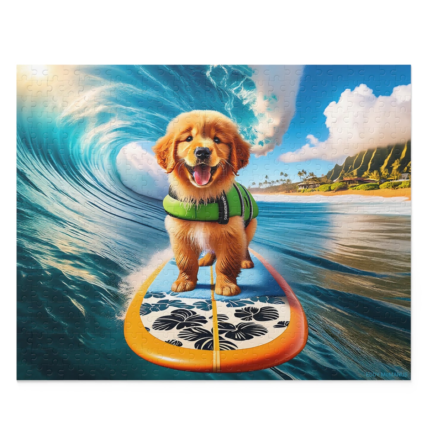 Surf Pups! Surfing Golden Retriever Puppy Puzzle 11 - (120, 252, 500-Piece)