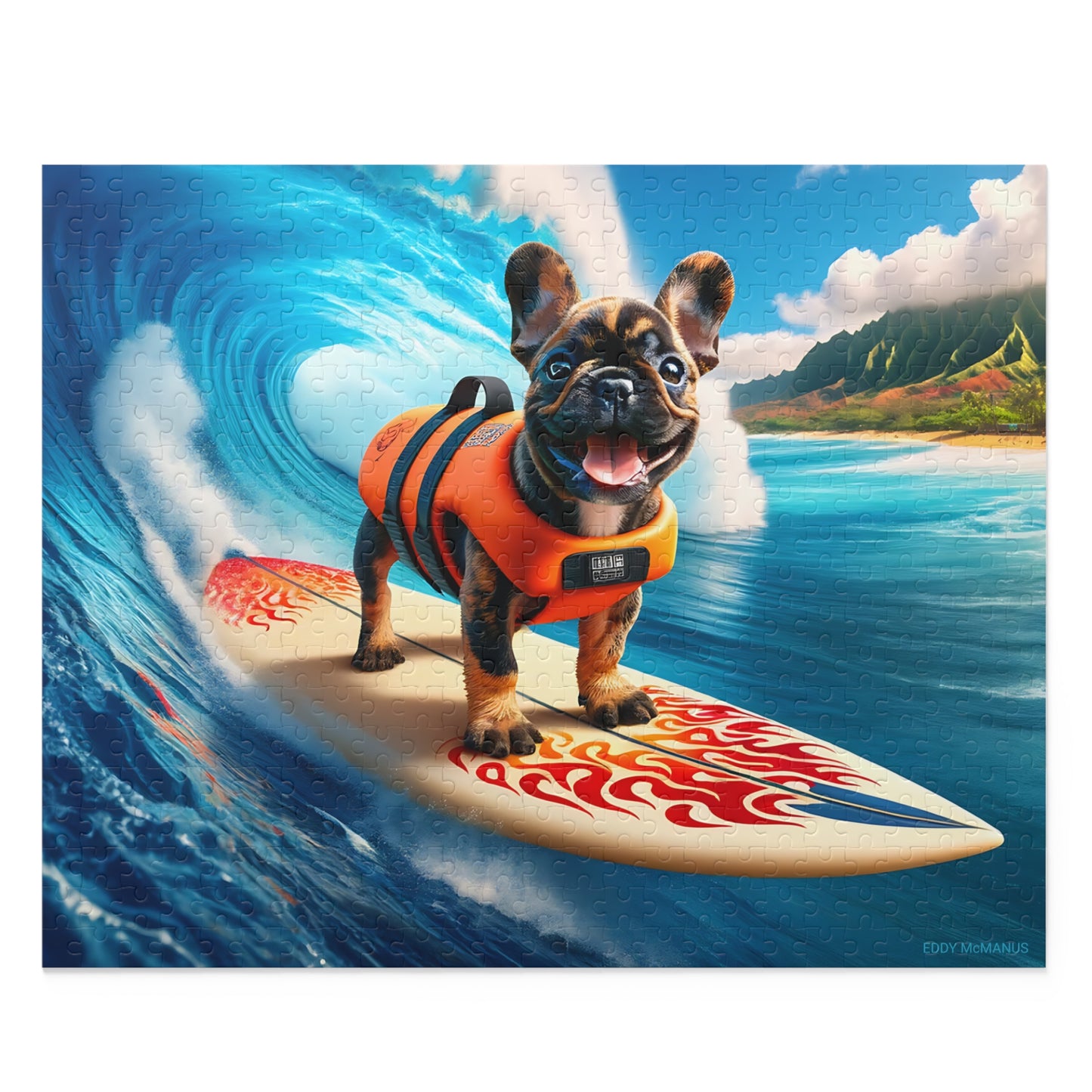 Surf Pups! Surfing French Bulldog Puppy Puzzle 3 - (120, 252, 500-Piece)