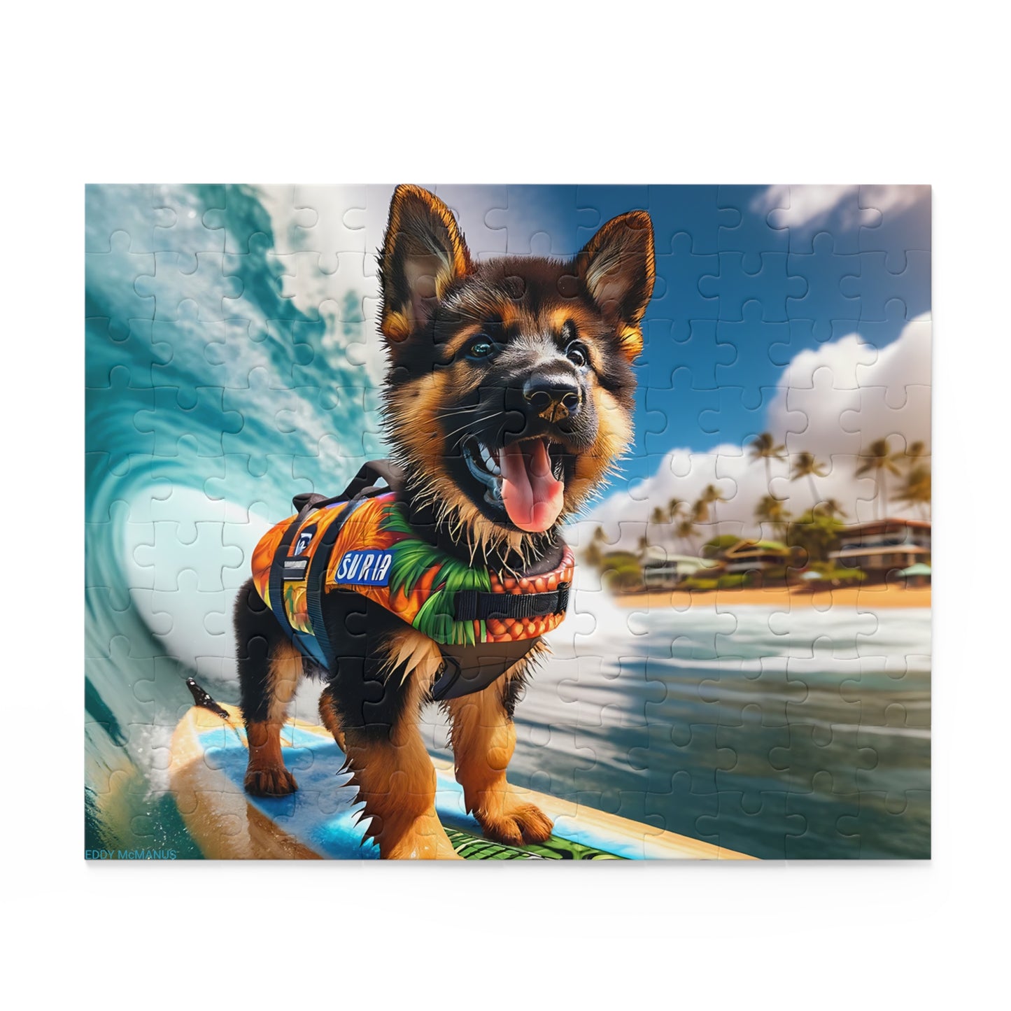 Surf Pups! Surfing German Shepherd Puppy Puzzle 8 - (120, 252, 500-Piece)