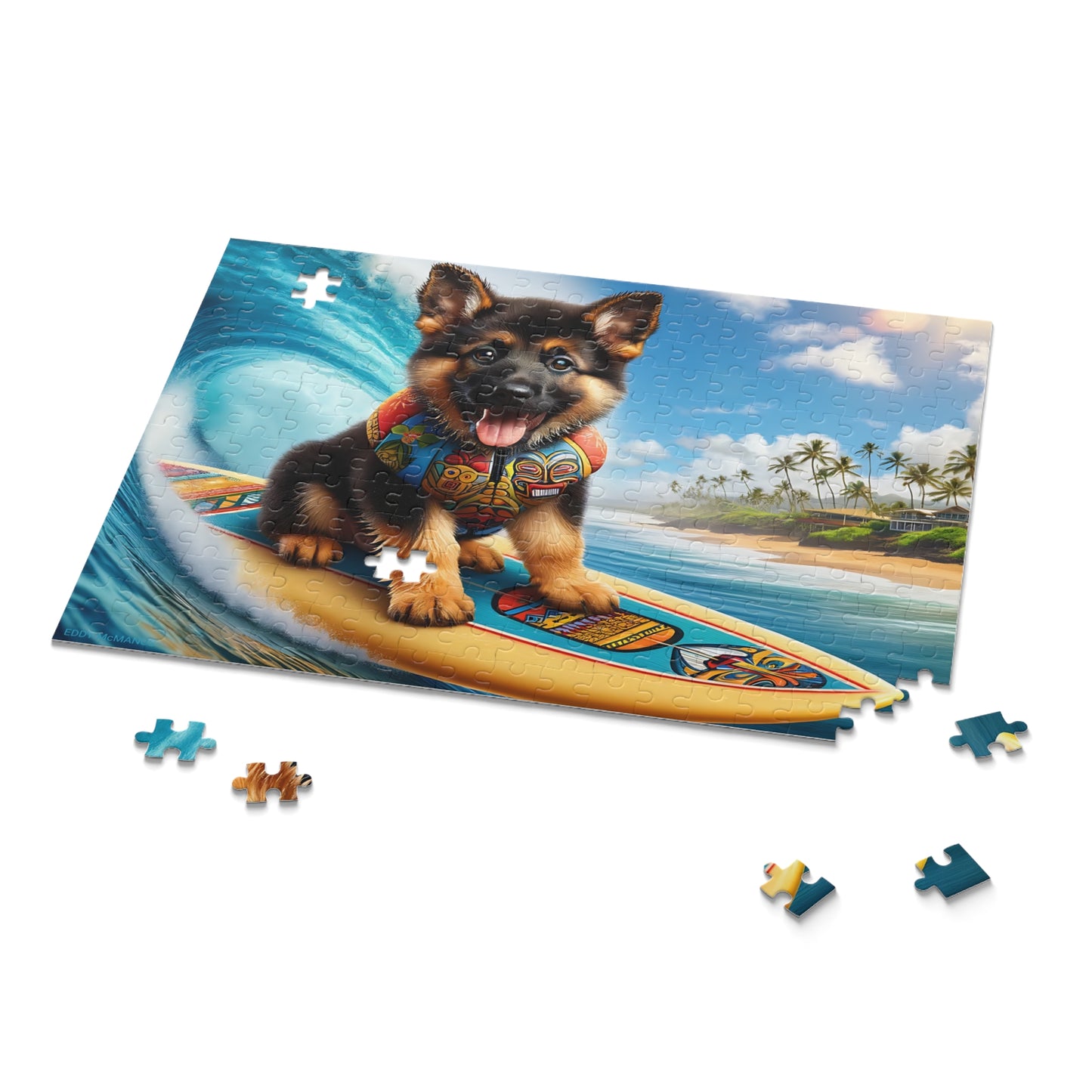 Surf Pups! Surfing German Shepherd Puppy Puzzle 3 - (120, 252, 500-Piece)