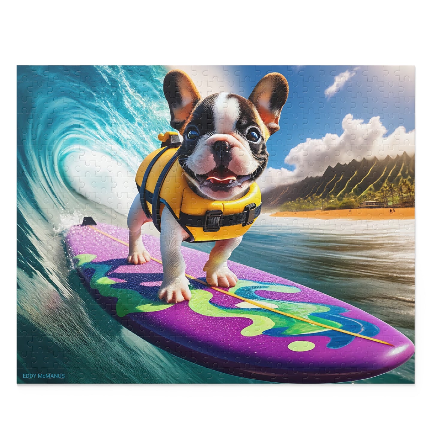 Surf Pups! Surfing French Bulldog Puppy Puzzle 9 - (120, 252, 500-Piece)