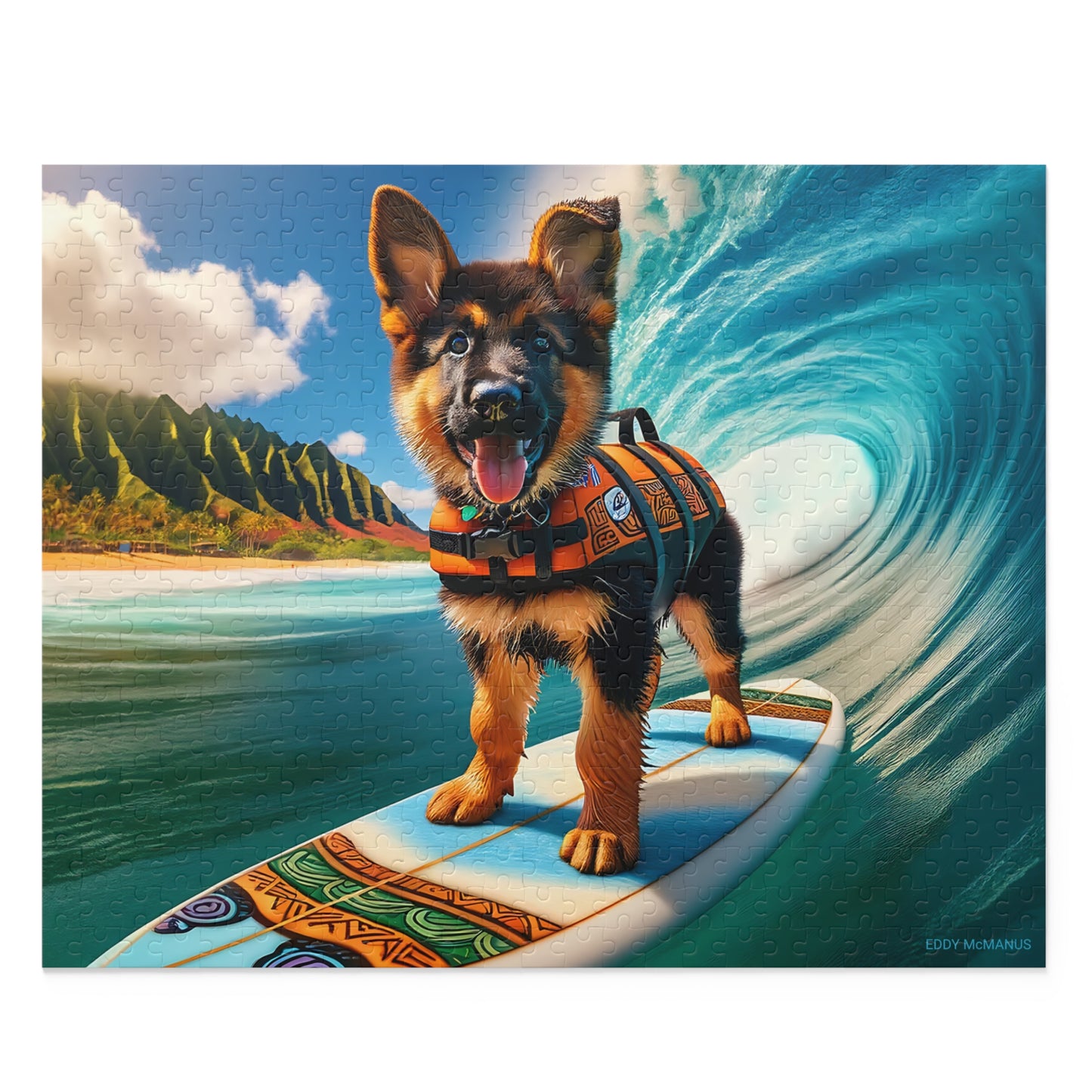 Surf Pups! Surfing German Shepherd Puppy Puzzle 7 - (120, 252, 500-Piece)