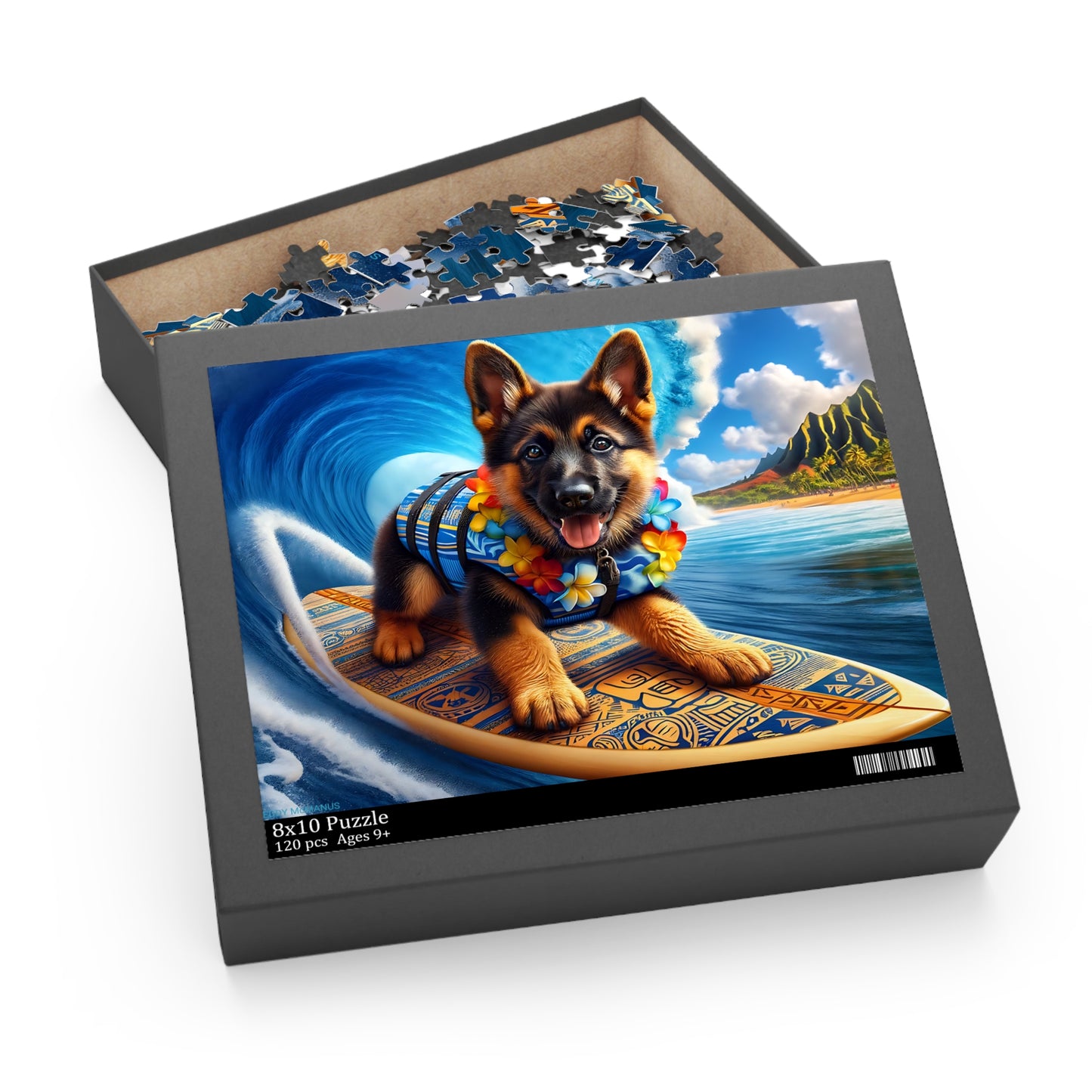Surf Pups! Surfing German Shepherd Puppy Puzzle 10 - (120, 252, 500-Piece)