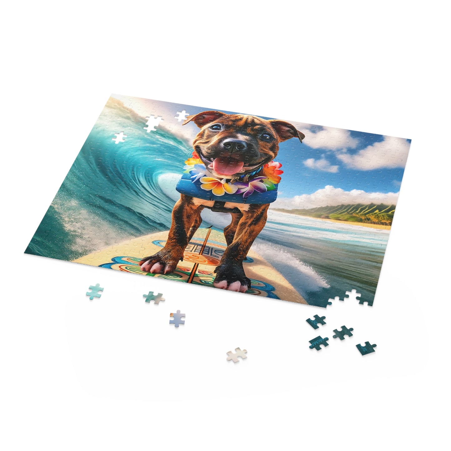 Surf Pups! Surfing Pit Bull Puppy Puzzle 1 - (120, 252, 500-Piece)