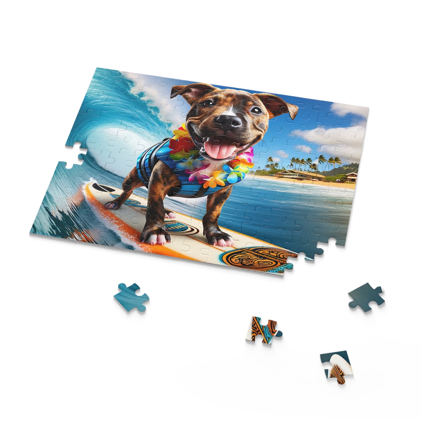 Surf Pups! Surfing Pit Bull Puppy Puzzle 9 - (120, 252, 500-Piece)