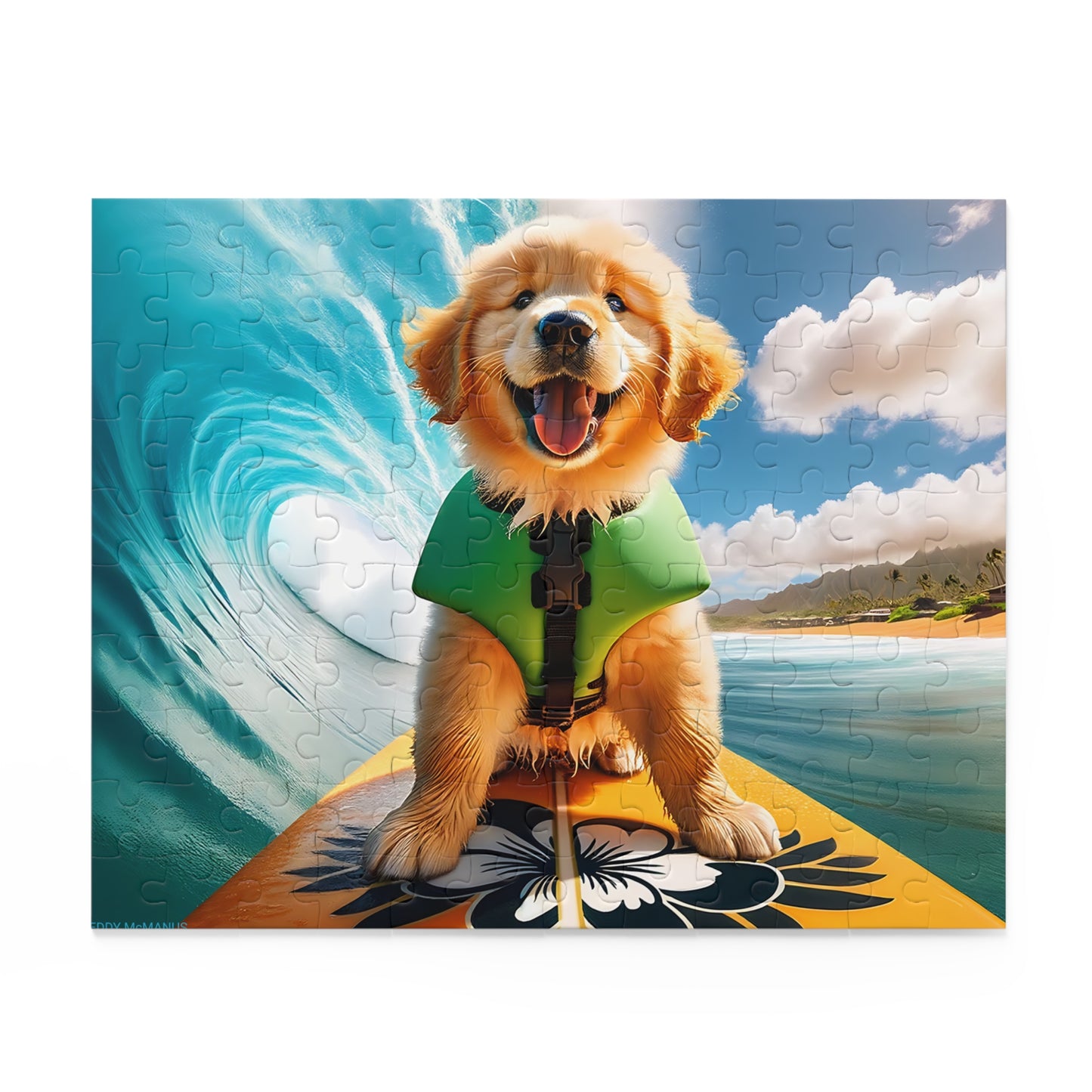 Surf Pups! Surfing Golden Retriever Puppy Puzzle 12 - (120, 252, 500-Piece)