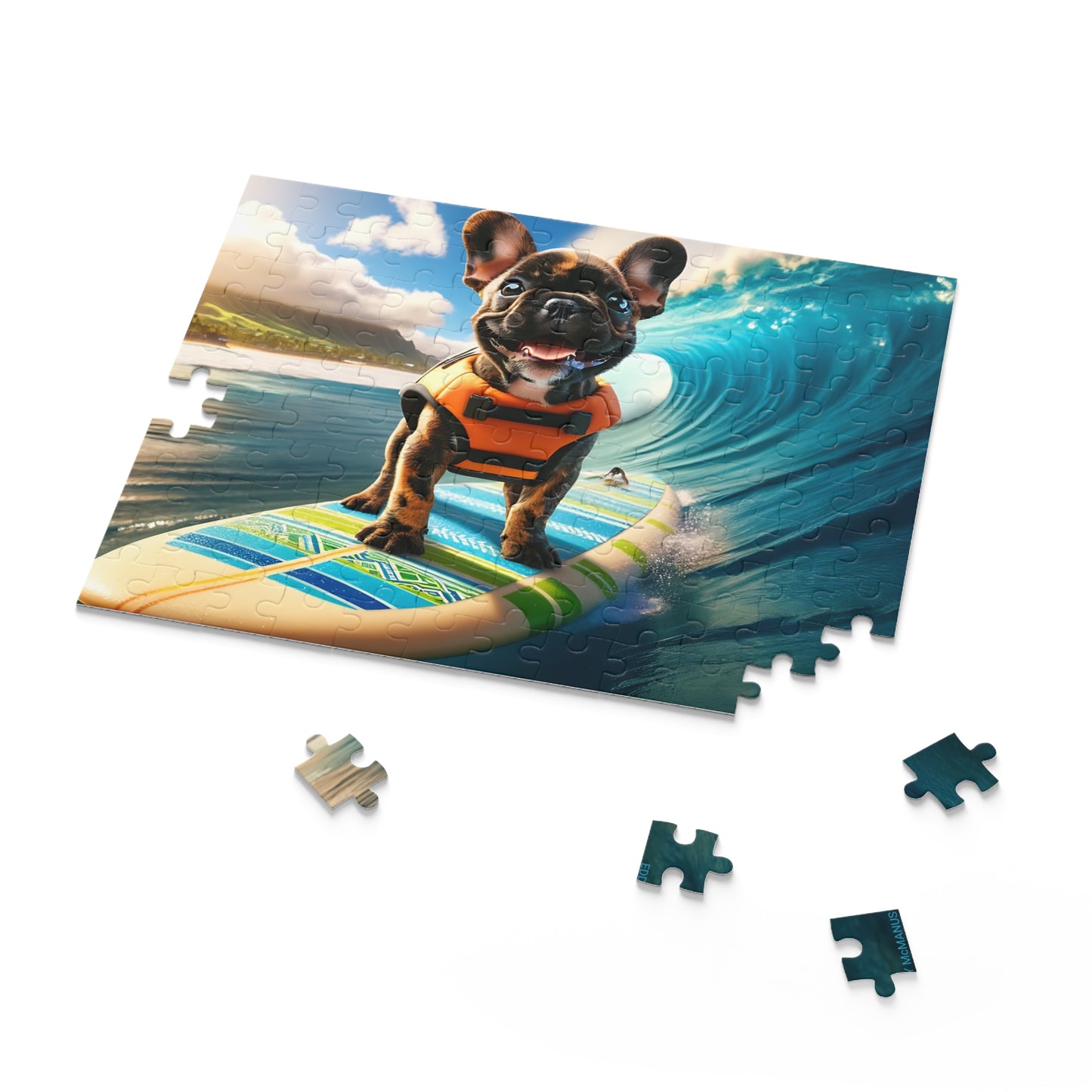Surf Pups! Surfing French Bulldog Puppy Puzzle 8 - (120, 252, 500-Piece)