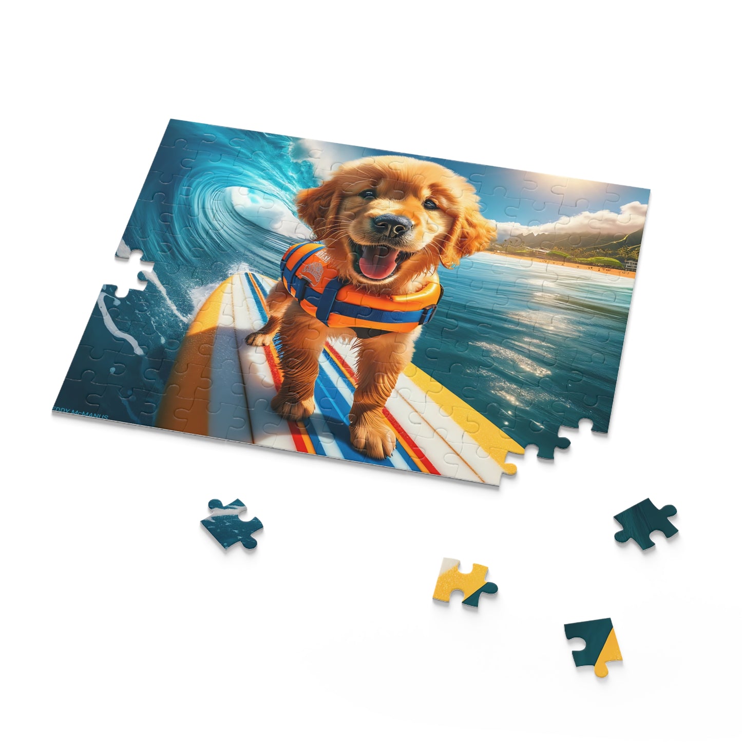 Surf Pups! Surfing Golden Retriever Puppy Puzzle 8 - (120, 252, 500-Piece)