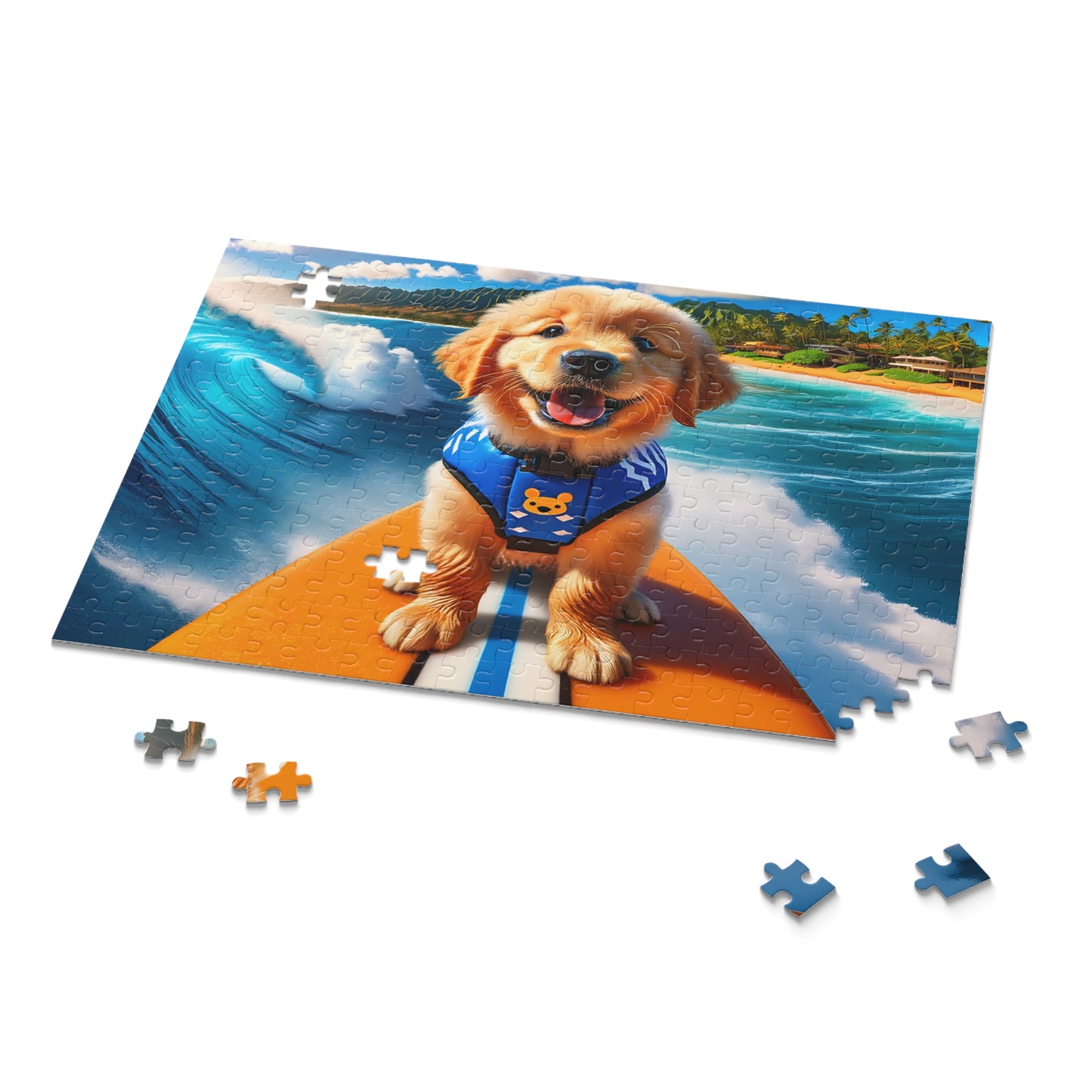 Surf Pups! Surfing Golden Retriever Puppy Puzzle 10 - (120, 252, 500-Piece)