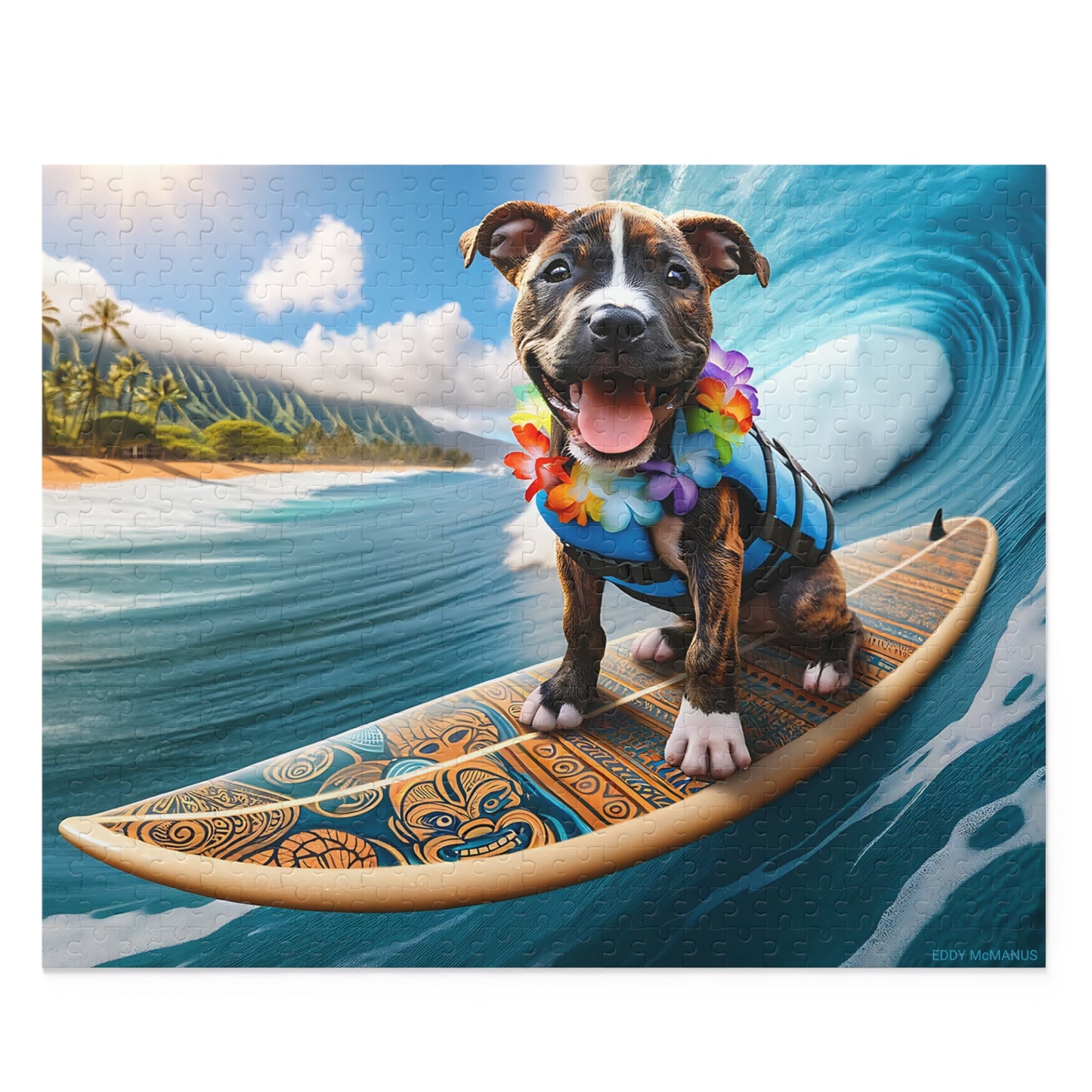 Surf Pups! Surfing Pit Bull Puppy Puzzle 11 - (120, 252, 500-Piece)