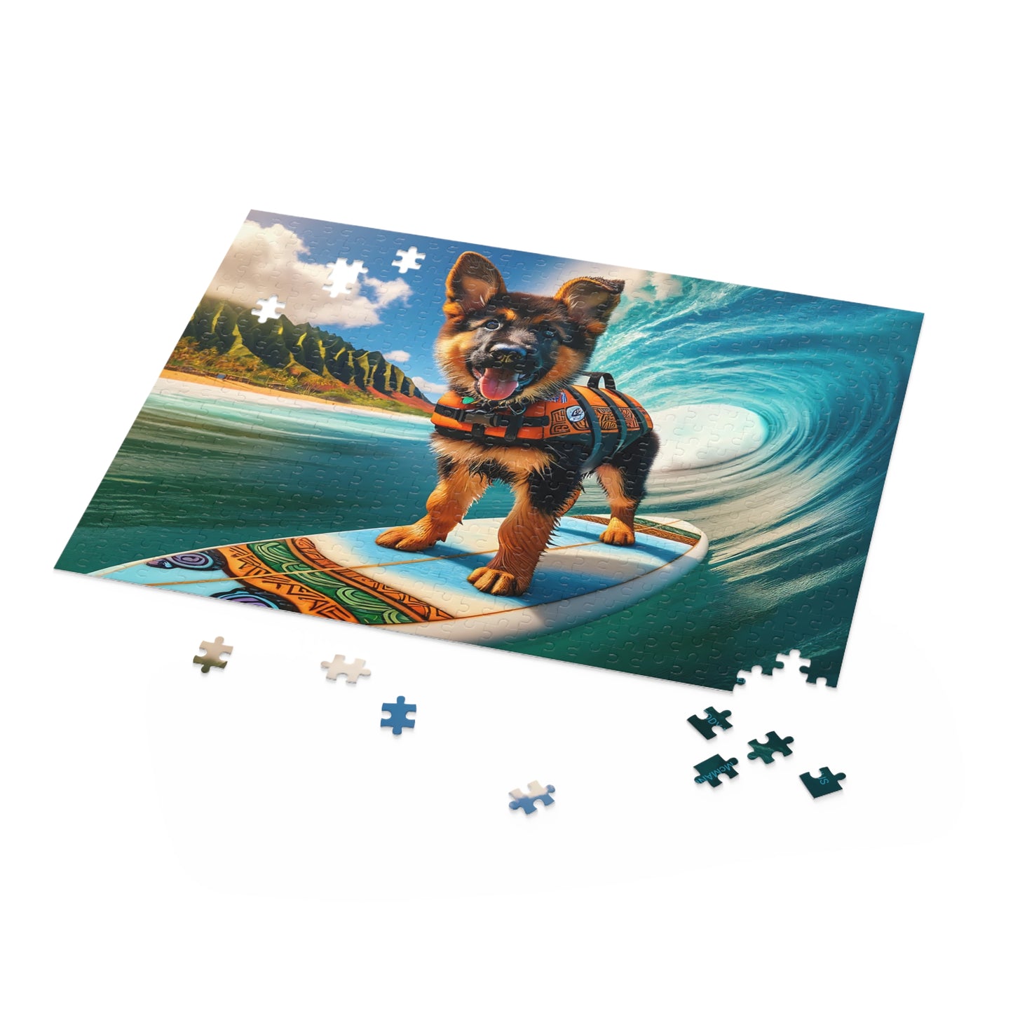 Surf Pups! Surfing German Shepherd Puppy Puzzle 7 - (120, 252, 500-Piece)