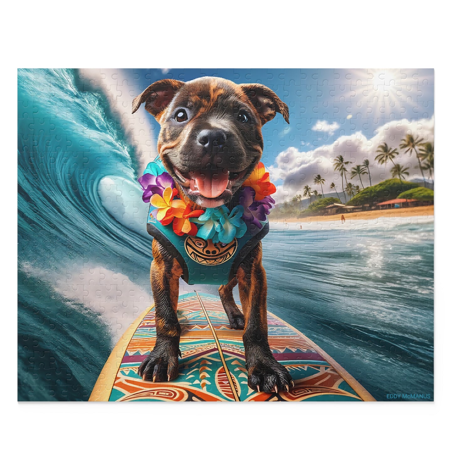 Surf Pups! Surfing Pit Bull Puppy Puzzle 5 - (120, 252, 500-Piece)