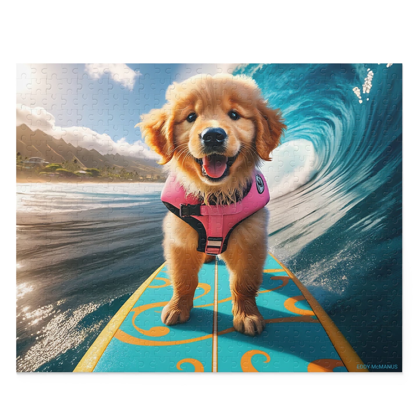 Surf Pups! Surfing Golden Retriever Puppy Puzzle 4 - (120, 252, 500-Piece)