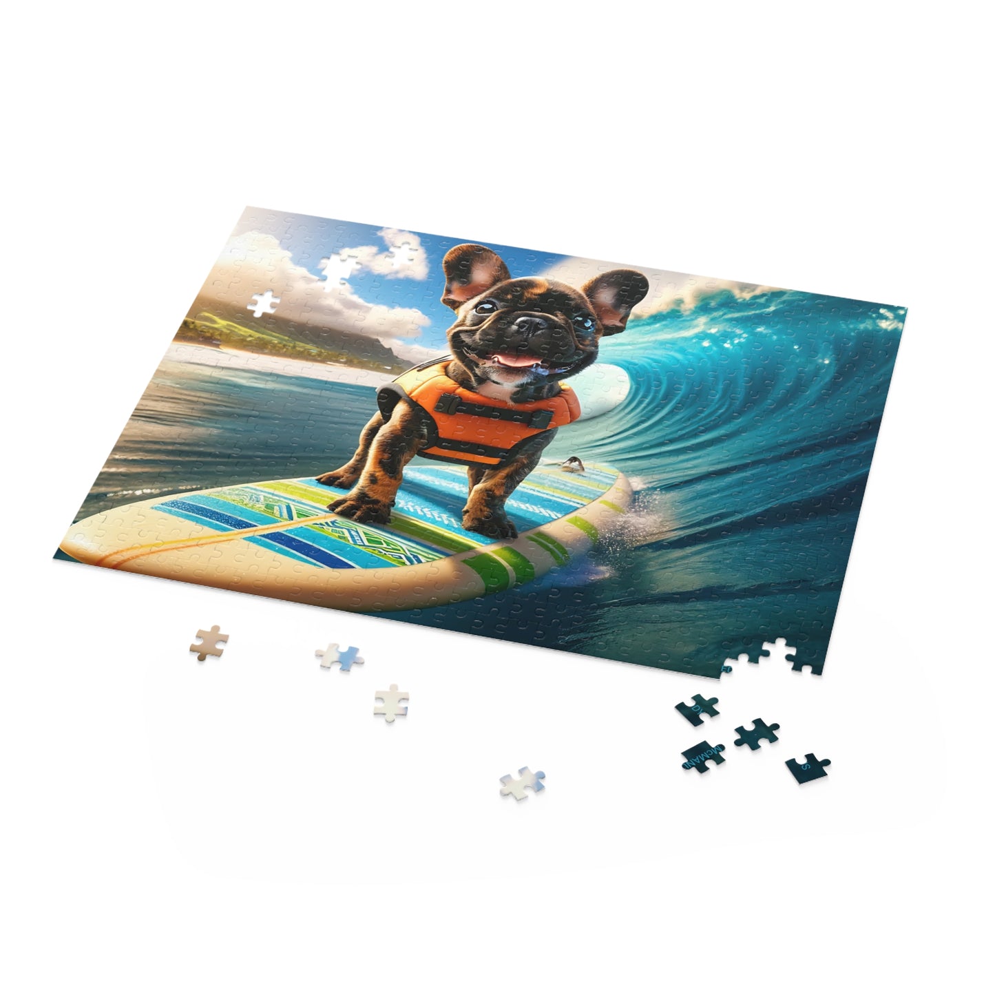 Surf Pups! Surfing French Bulldog Puppy Puzzle 8 - (120, 252, 500-Piece)