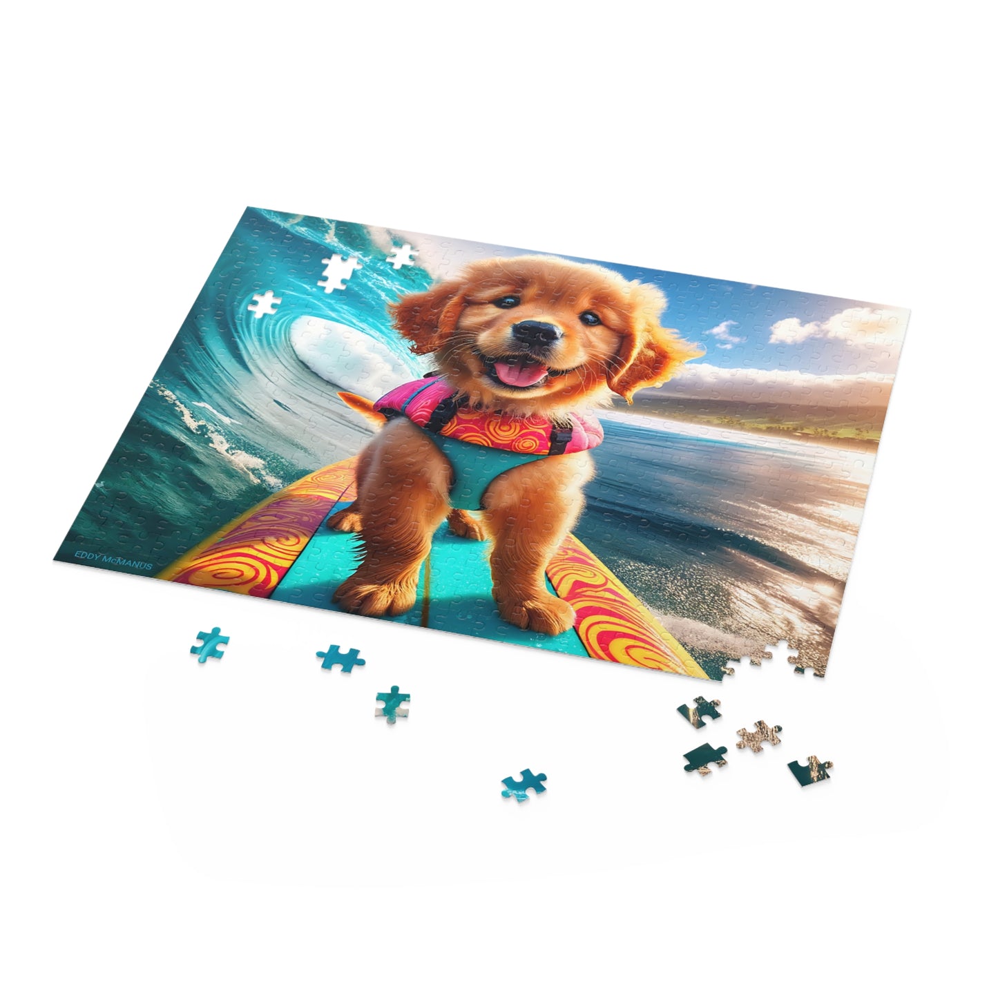 Surf Pups! Surfing Golden Retriever Puppy Puzzle 3 - (120, 252, 500-Piece)