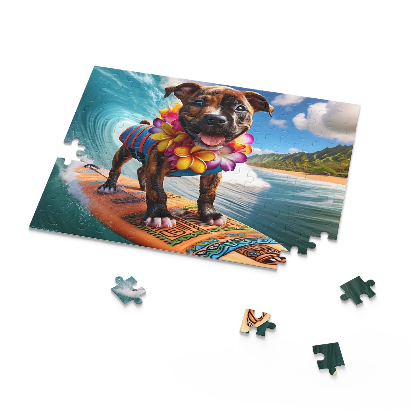 Surf Pups! Surfing Pit Bull Puppy Puzzle 10 - (120, 252, 500-Piece)