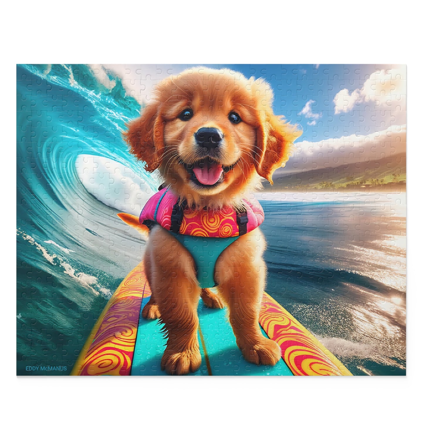 Surf Pups! Surfing Golden Retriever Puppy Puzzle 3 - (120, 252, 500-Piece)