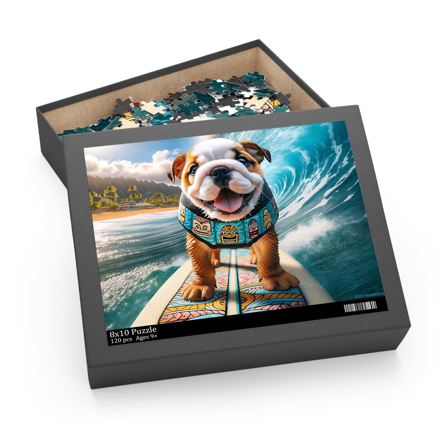 Surf Pups! Surfing English Bulldog Puppy Puzzle 7 - (120, 252, 500-Piece)