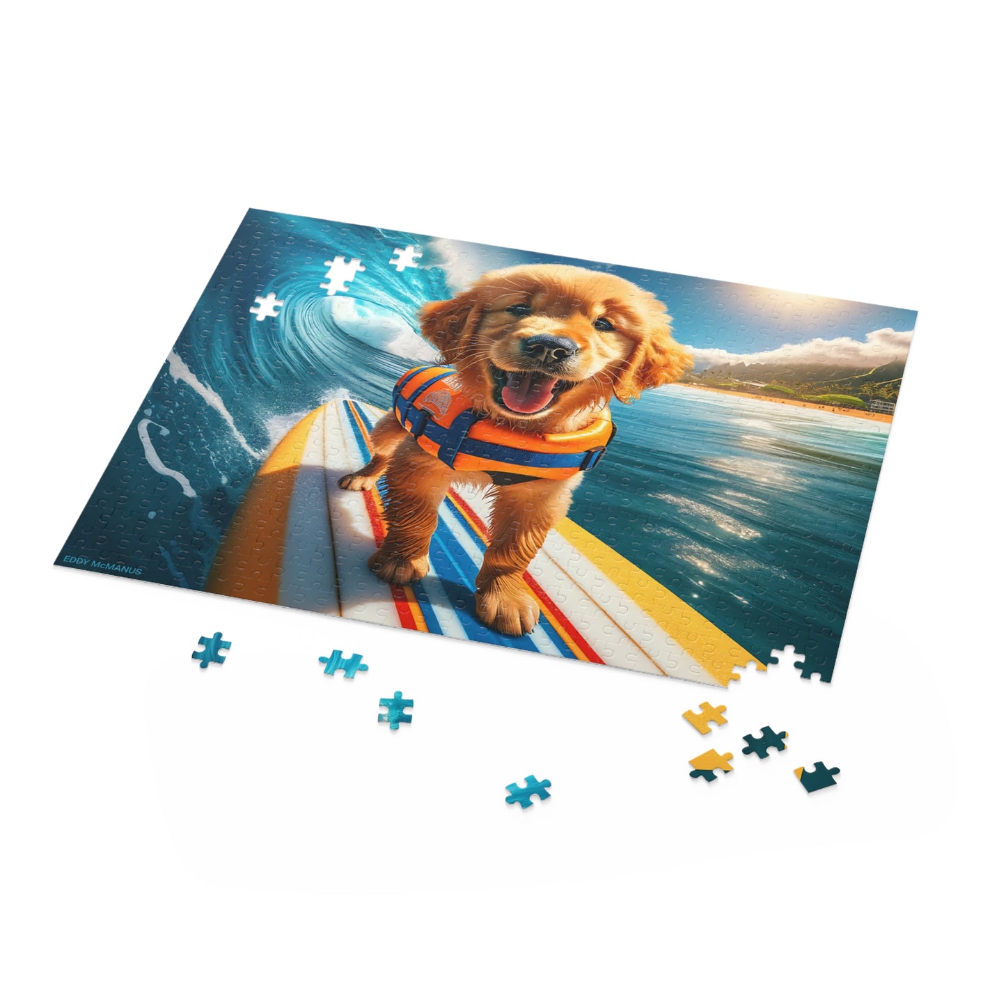Surf Pups! Surfing Golden Retriever Puppy Puzzle 8 - (120, 252, 500-Piece)