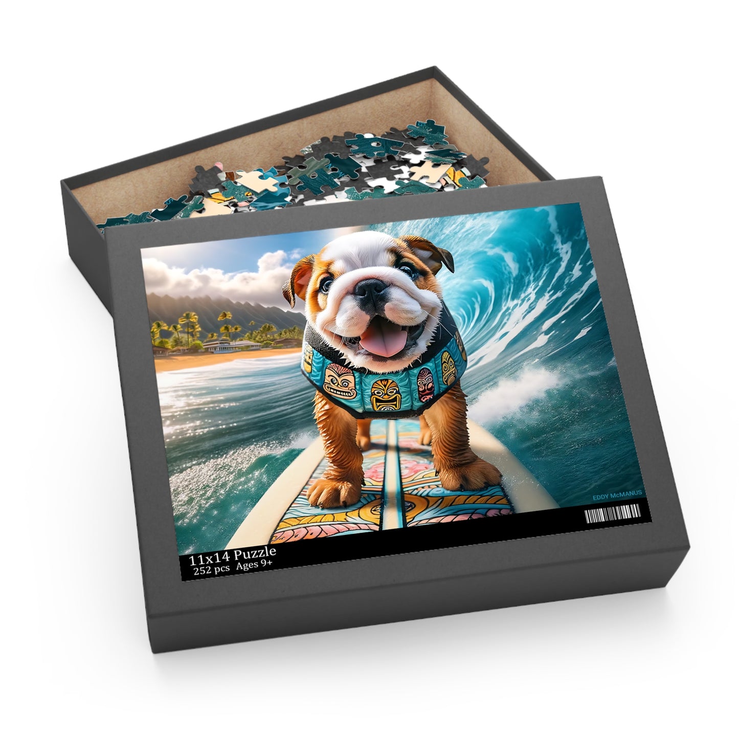 Surf Pups! Surfing English Bulldog Puppy Puzzle 7 - (120, 252, 500-Piece)
