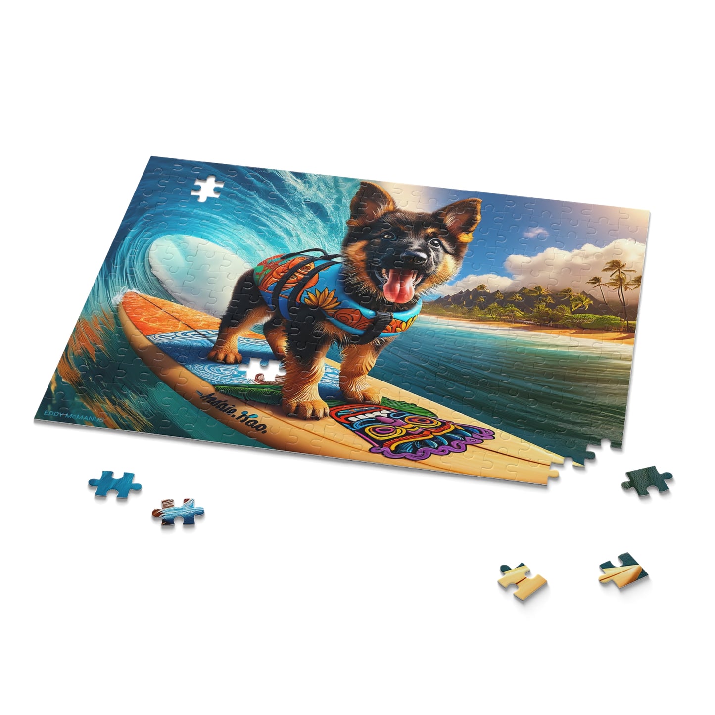 Surf Pups! Surfing German Shepherd Puppy Puzzle 6 - (120, 252, 500-Piece)