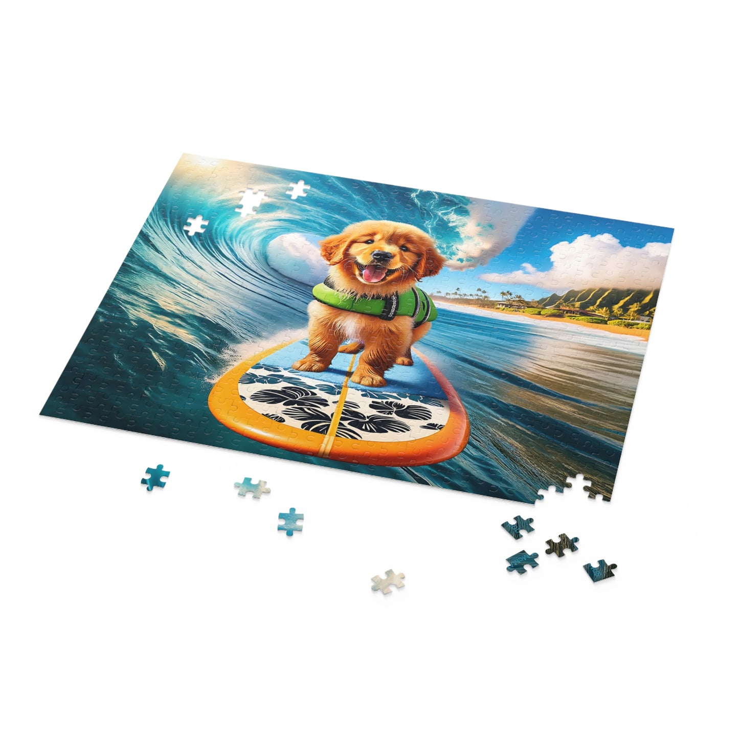 Surf Pups! Surfing Golden Retriever Puppy Puzzle 11 - (120, 252, 500-Piece)