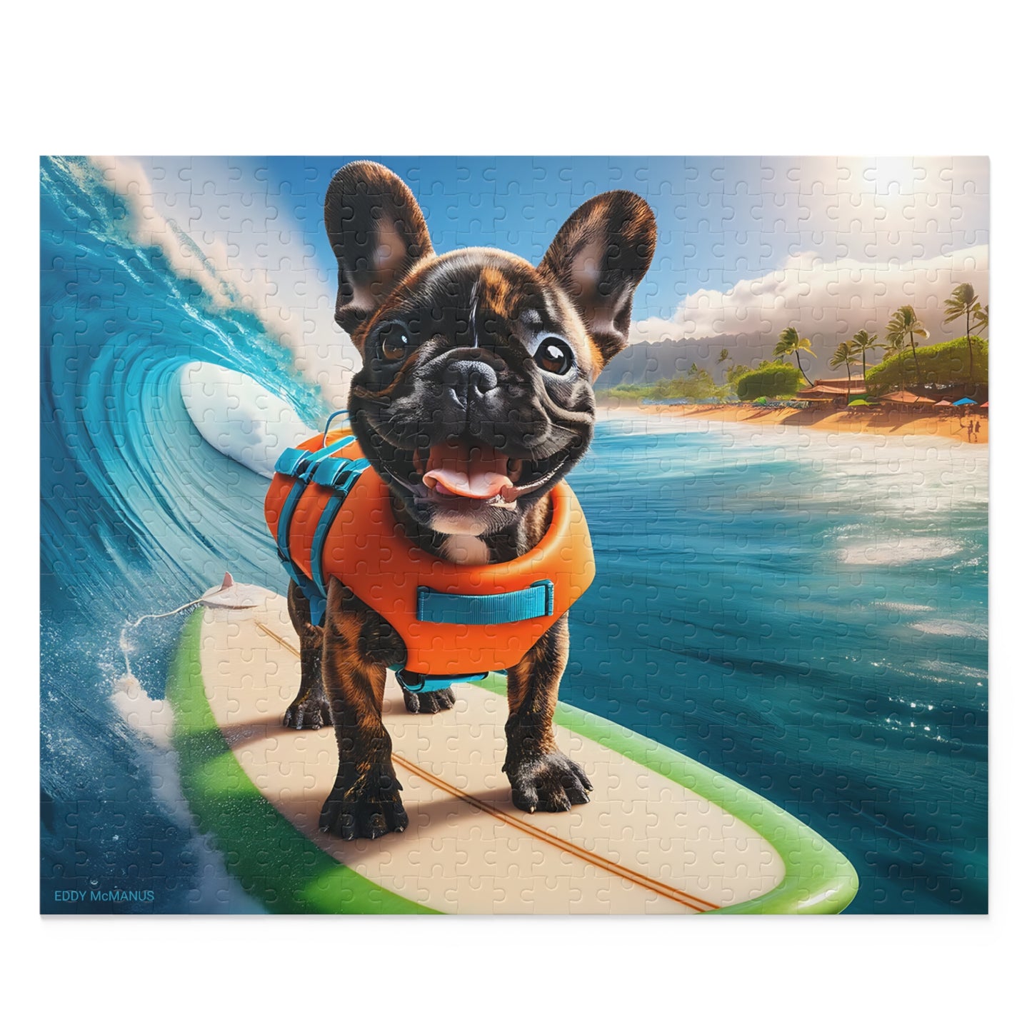 Surf Pups! Surfing French Bulldog Puppy Puzzle 2 - (120, 252, 500-Piece)