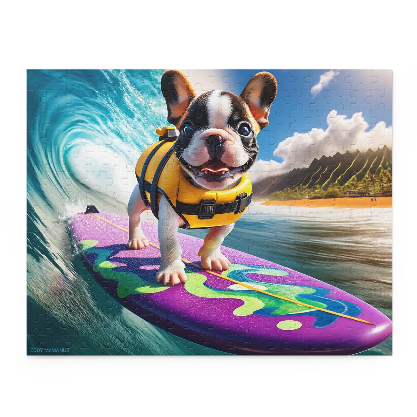 Surf Pups! Surfing French Bulldog Puppy Puzzle 9 - (120, 252, 500-Piece)
