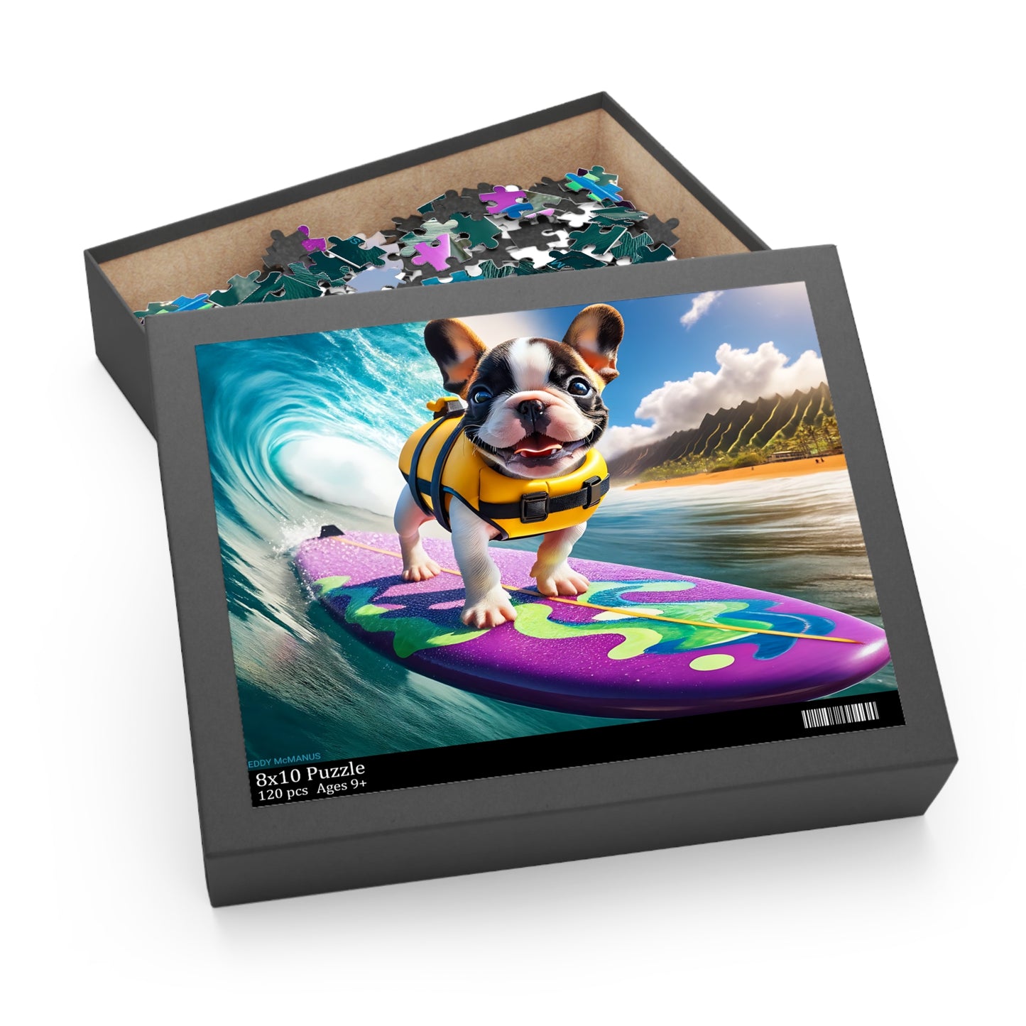 Surf Pups! Surfing French Bulldog Puppy Puzzle 9 - (120, 252, 500-Piece)