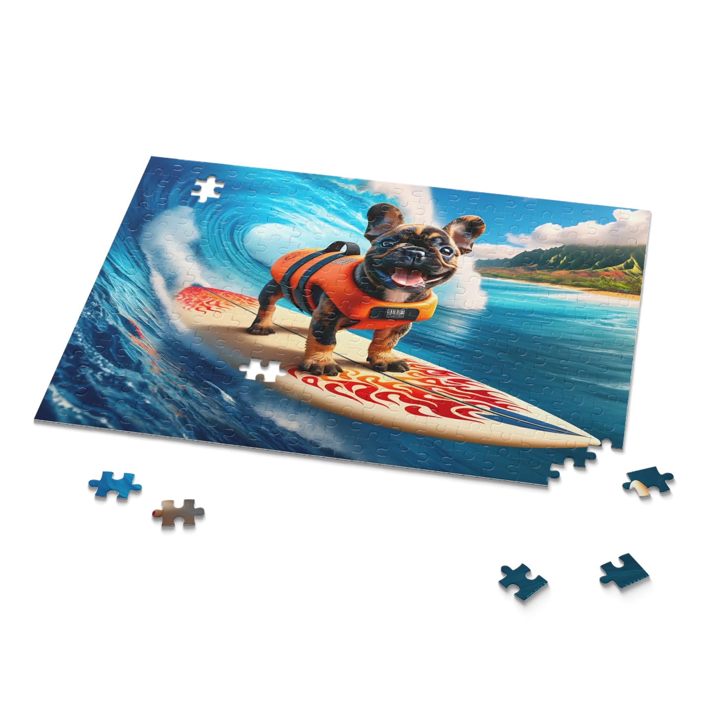 Surf Pups! Surfing French Bulldog Puppy Puzzle 3 - (120, 252, 500-Piece)