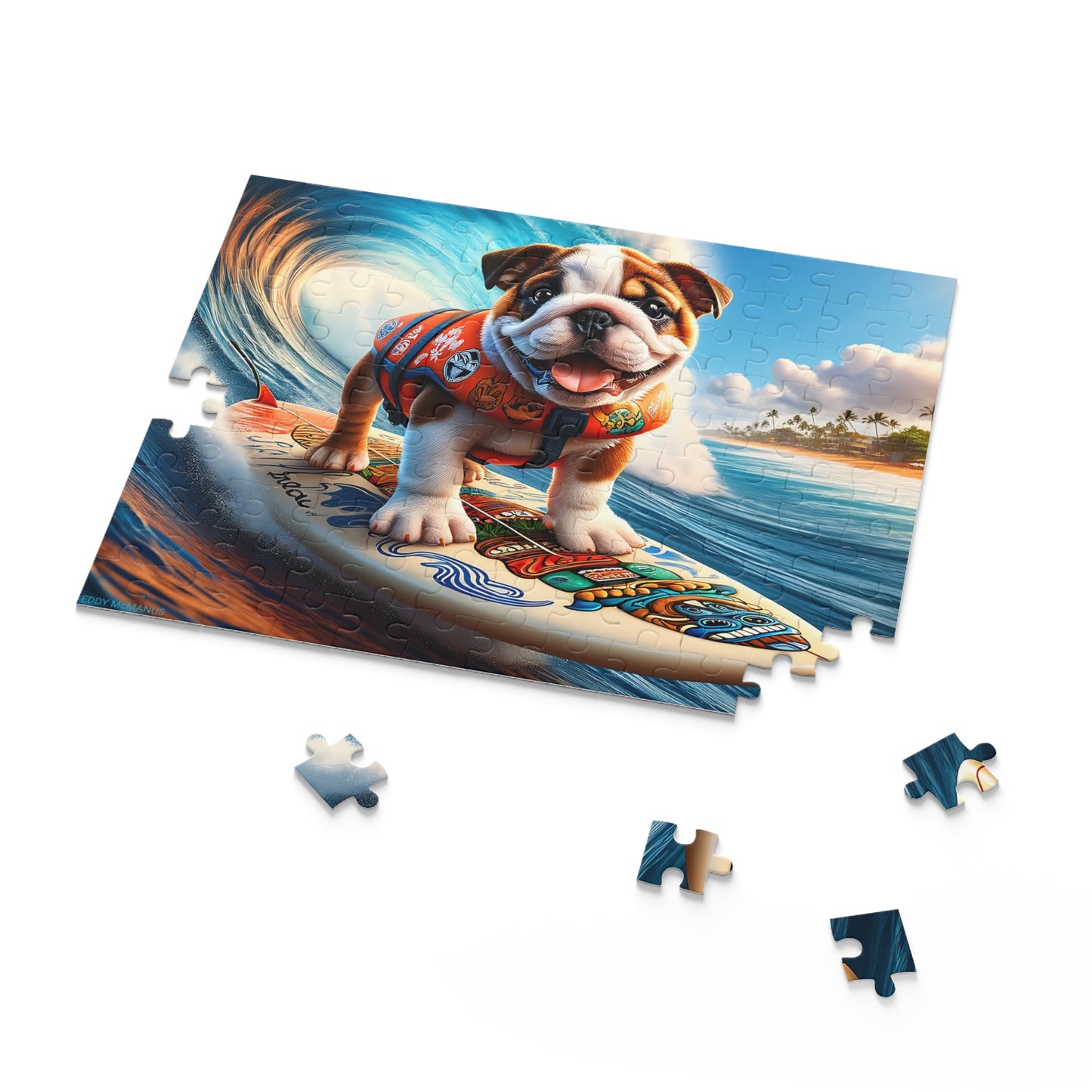 Surf Pups! Surfing English Bulldog Puppy Puzzle 8 - (120, 252, 500-Piece)