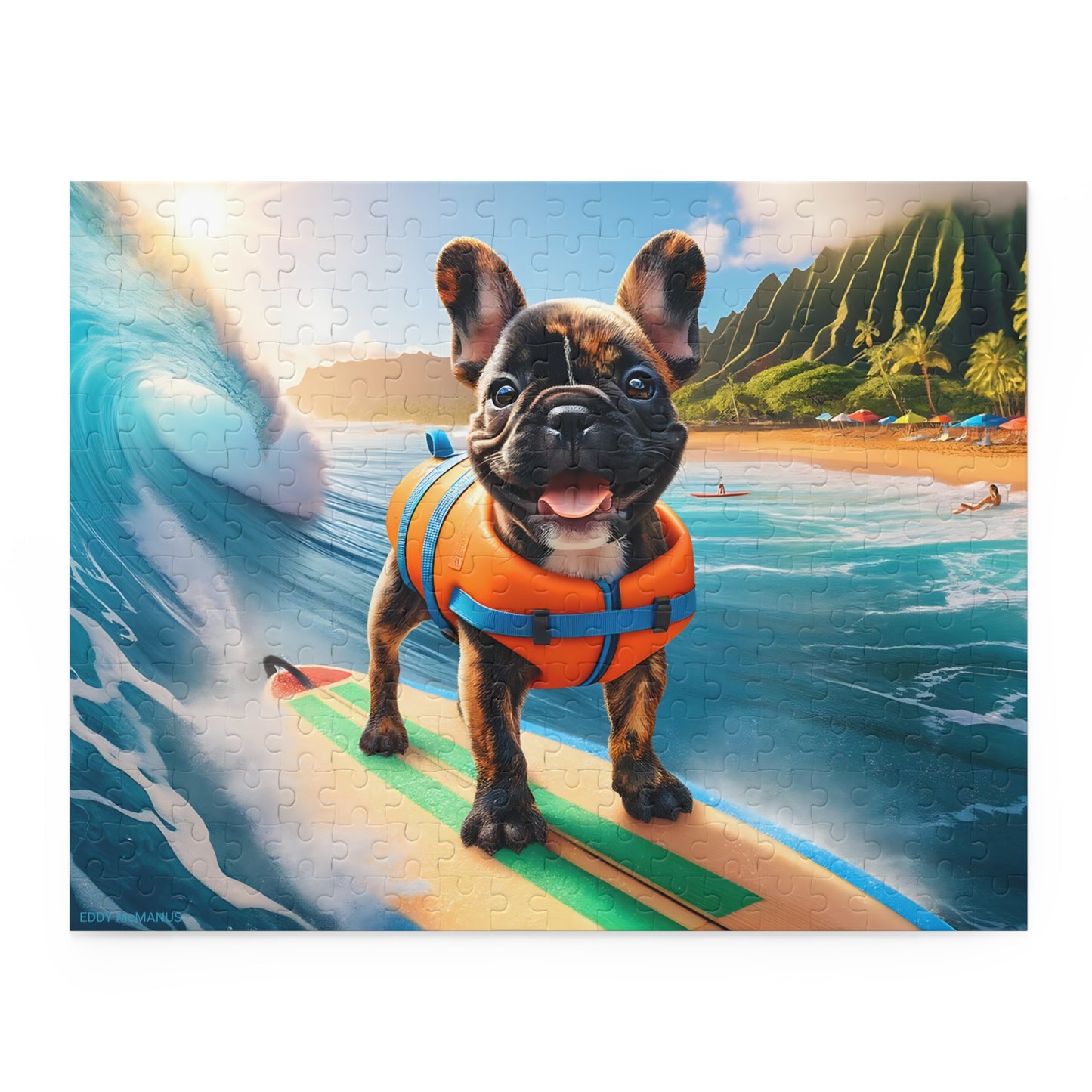 Surf Pups! Surfing French Bulldog Puppy Puzzle 1 - (120, 252, 500-Piece)