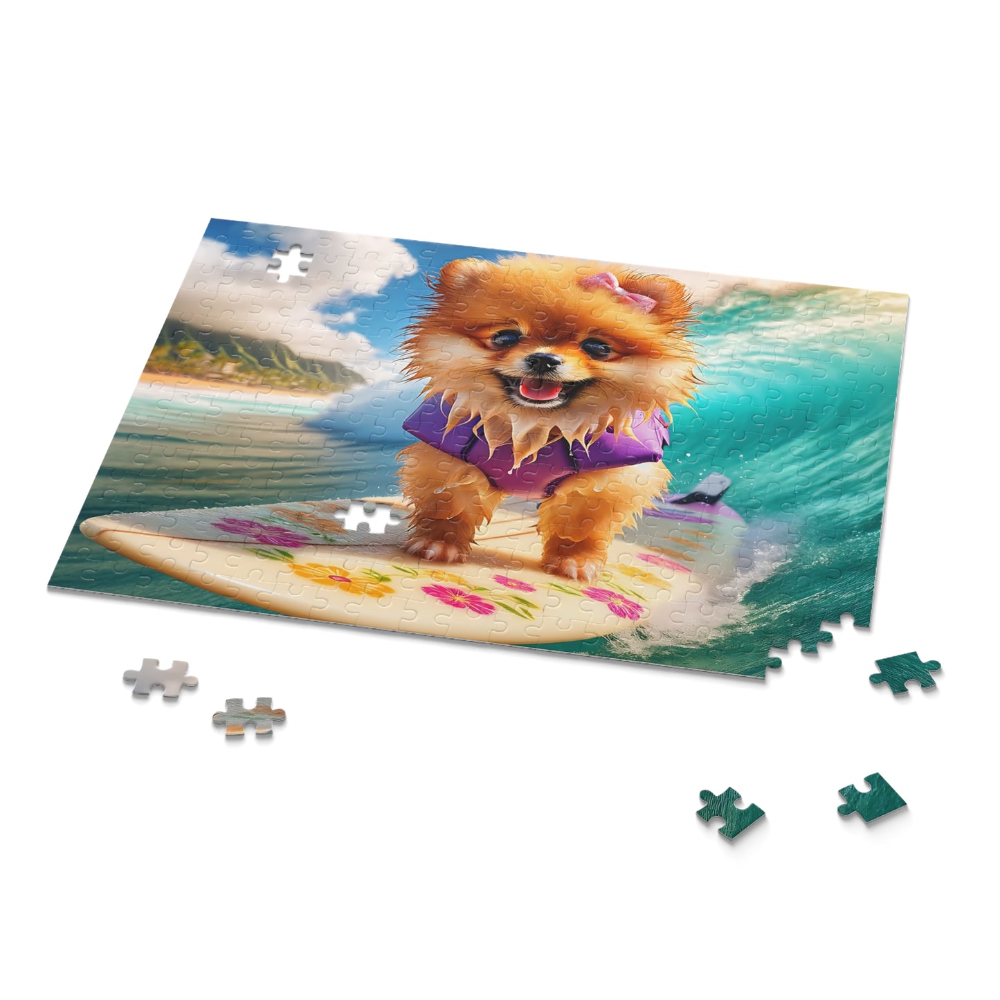 Surf Pups! Surfing Pomeranian Puppy Puzzle 12 - (120, 252, 500-Piece)