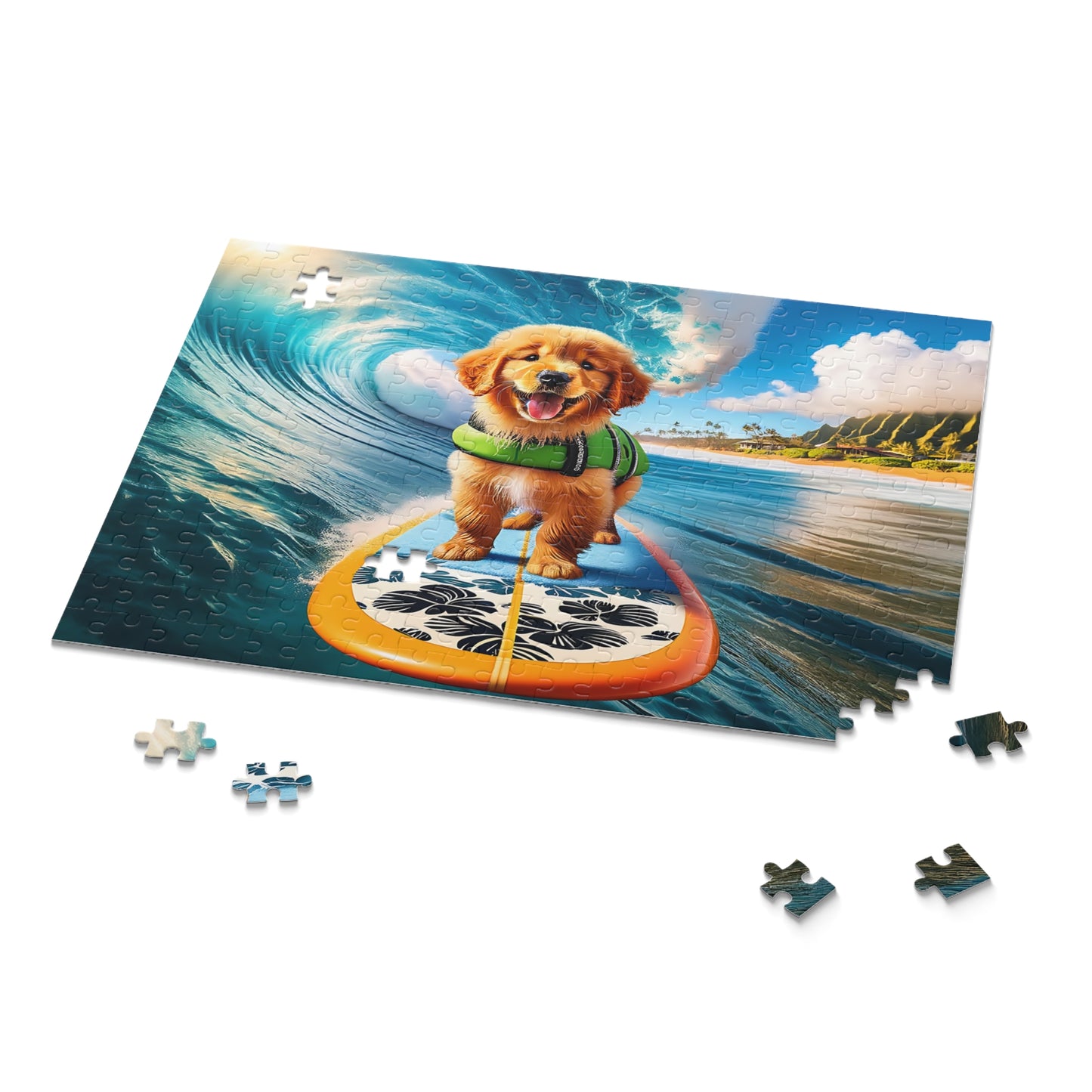 Surf Pups! Surfing Golden Retriever Puppy Puzzle 11 - (120, 252, 500-Piece)