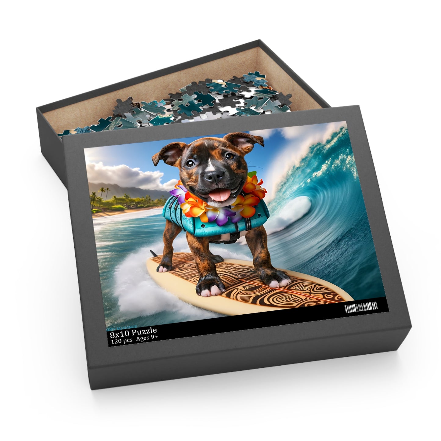 Surf Pups! Surfing Pit Bull Puppy Puzzle 3 - (120, 252, 500-Piece)